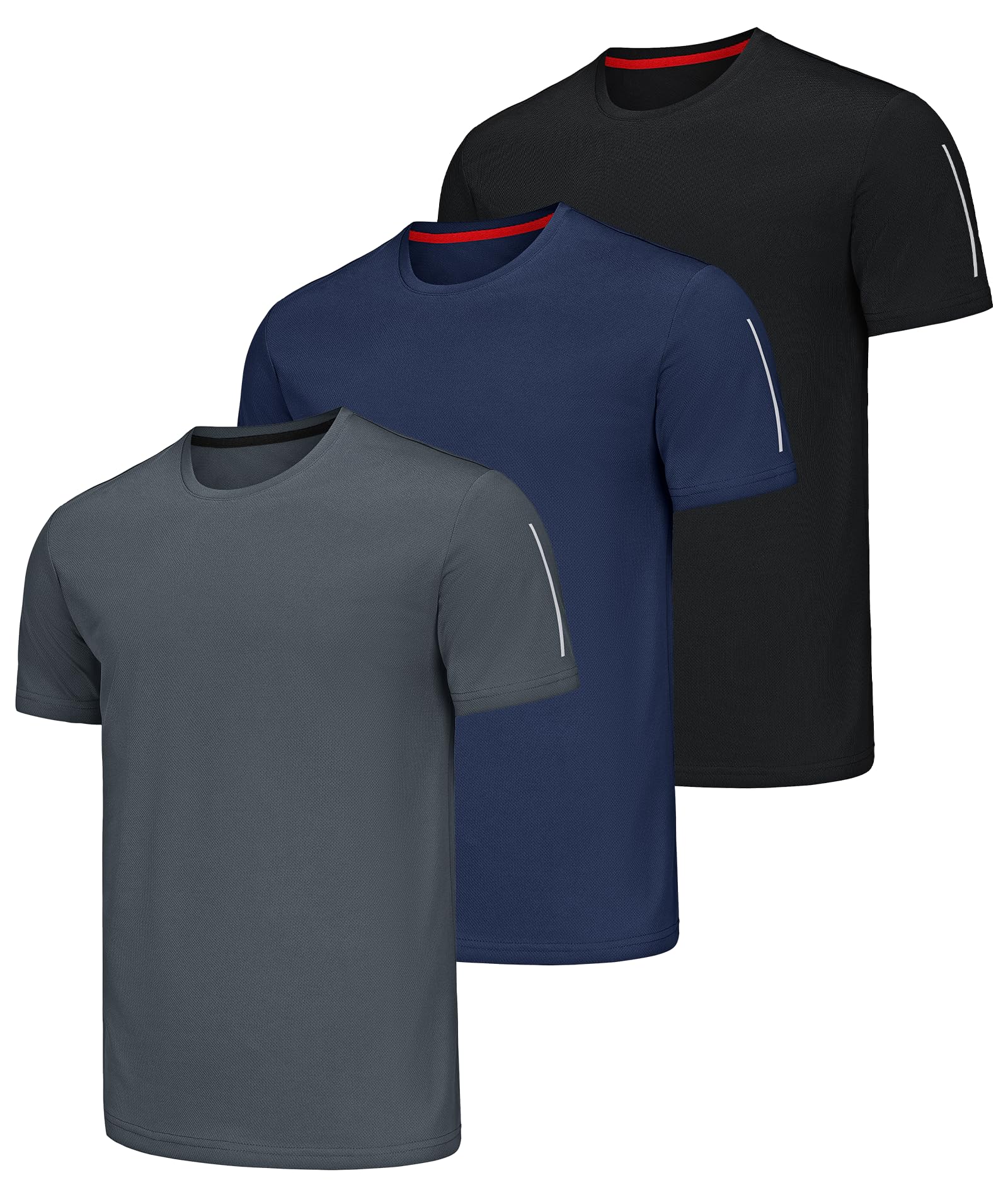 Djtnzdm Camiseta Hombre Camiseta de Manga Corta Cuello Redondo Deportes de Secado Rápido Golf Tennis Gym Runnig Camiseta de Fitness Hombre Transpirable para Trotar Ropa Deportiva (Pack de 3/5)