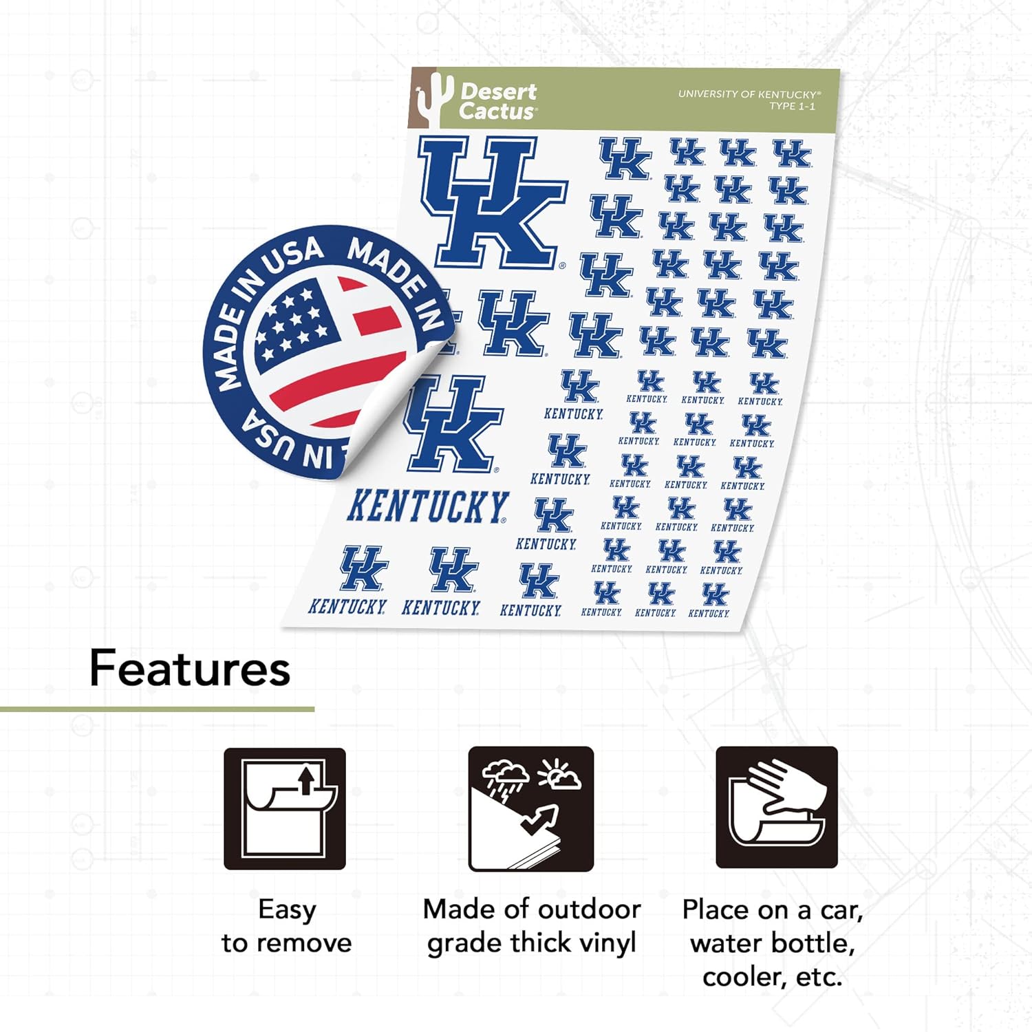 Desert Cactus University of Kentucky Sticker Wildcats UK Wildcats Vinyl Decals Laptop Water Bottle Car Scrapbook Sheet T1 (Type 1-1) - Image 4