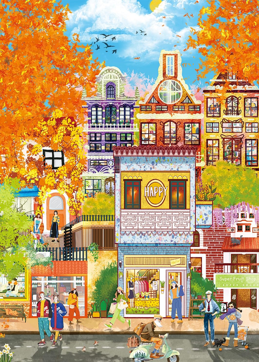 Puzzles 1000 Pieces for Adults jigsaw puzzles for adults-Colorful Street Scenes-1000 Piece Puzzle Classic Educational Games Beautiful Decoration Puzzle