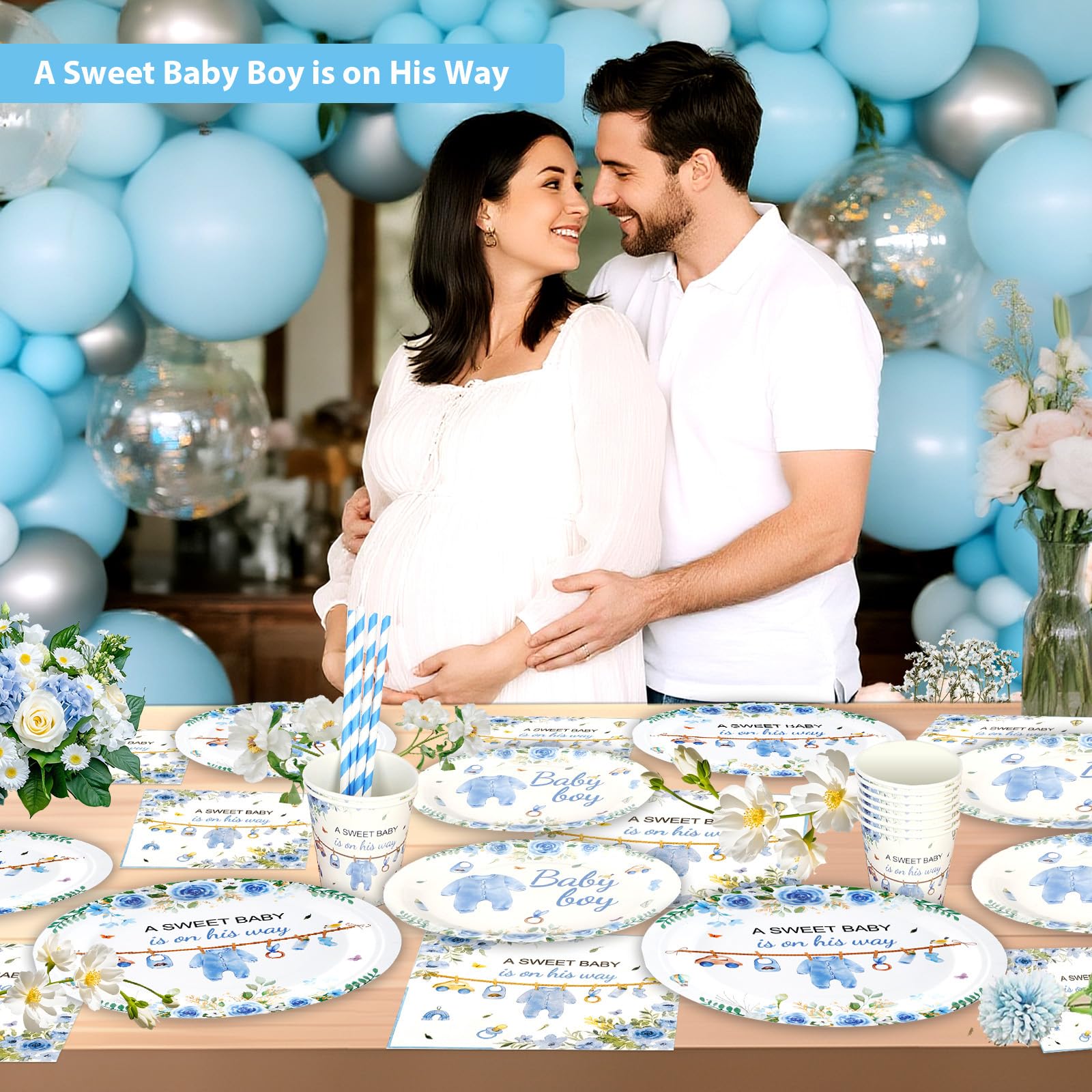 Aitsite Gender Reveal Party Deko Geschirr Set für 20 Gäste Pappteller Servietten Becher Tischdeko Boy or Girl Deko Partyzubehör Babyparty