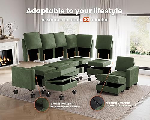 Miniatura 4 de CHIC HOUSE Sofá modular de pana con diván otomano, sofá cama en forma de LU para sala de estar, apartamento, salón, moderno reposabrazos con soporte