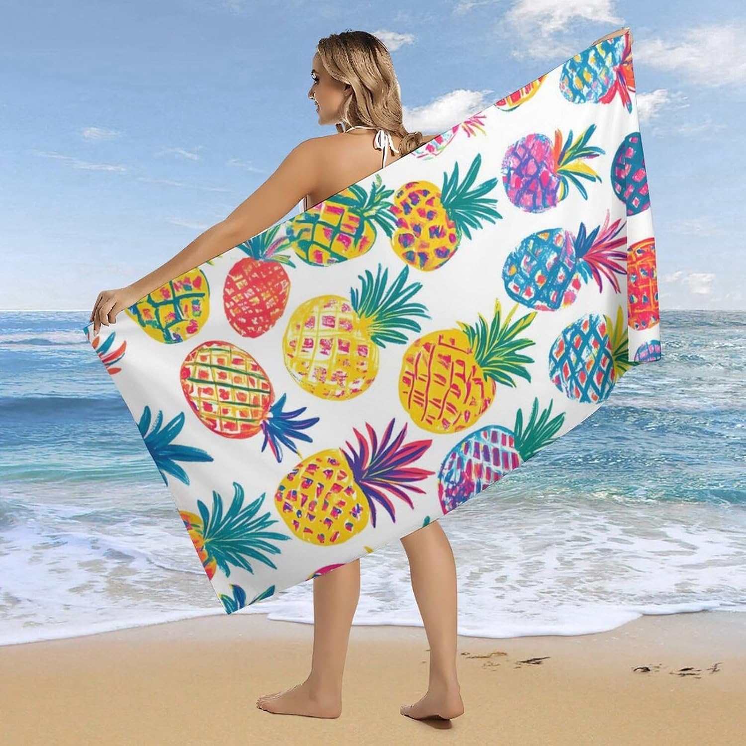 Colorful Pineapples Pattern Beach Towels Oversized Jumbo Large Yoga Bath Towel for Pool Yoga Swim Body 160x80cm