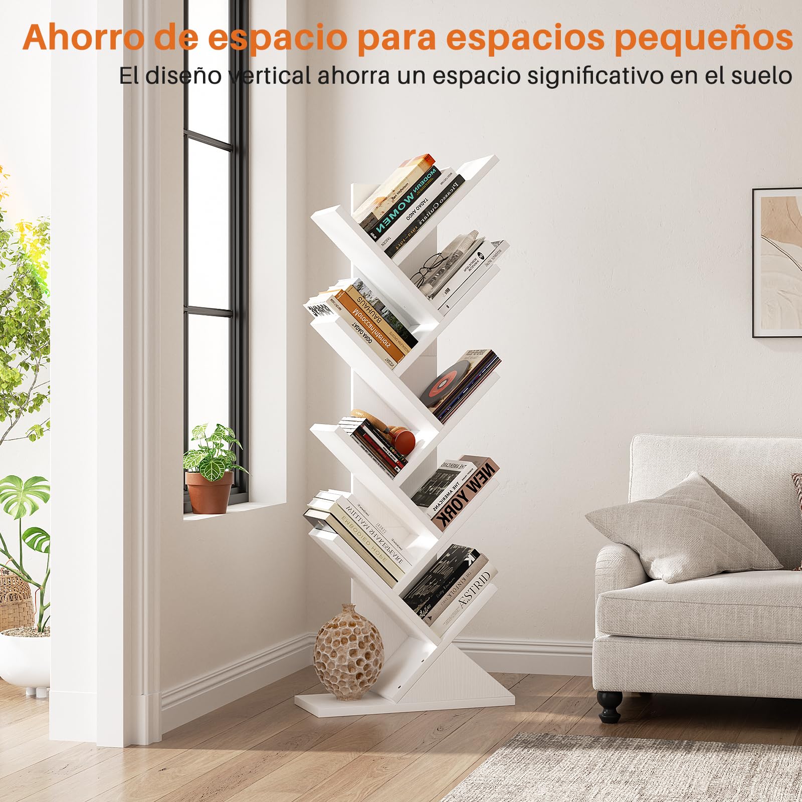 iSunirm Estante de Pie de Árbol,Librería de 9 Niveles,Estante de Libros de Pie para Piso,Estanterías de Almacenamiento de Exhibición para Sala de Estar, Hogar,Oficina,Blanco