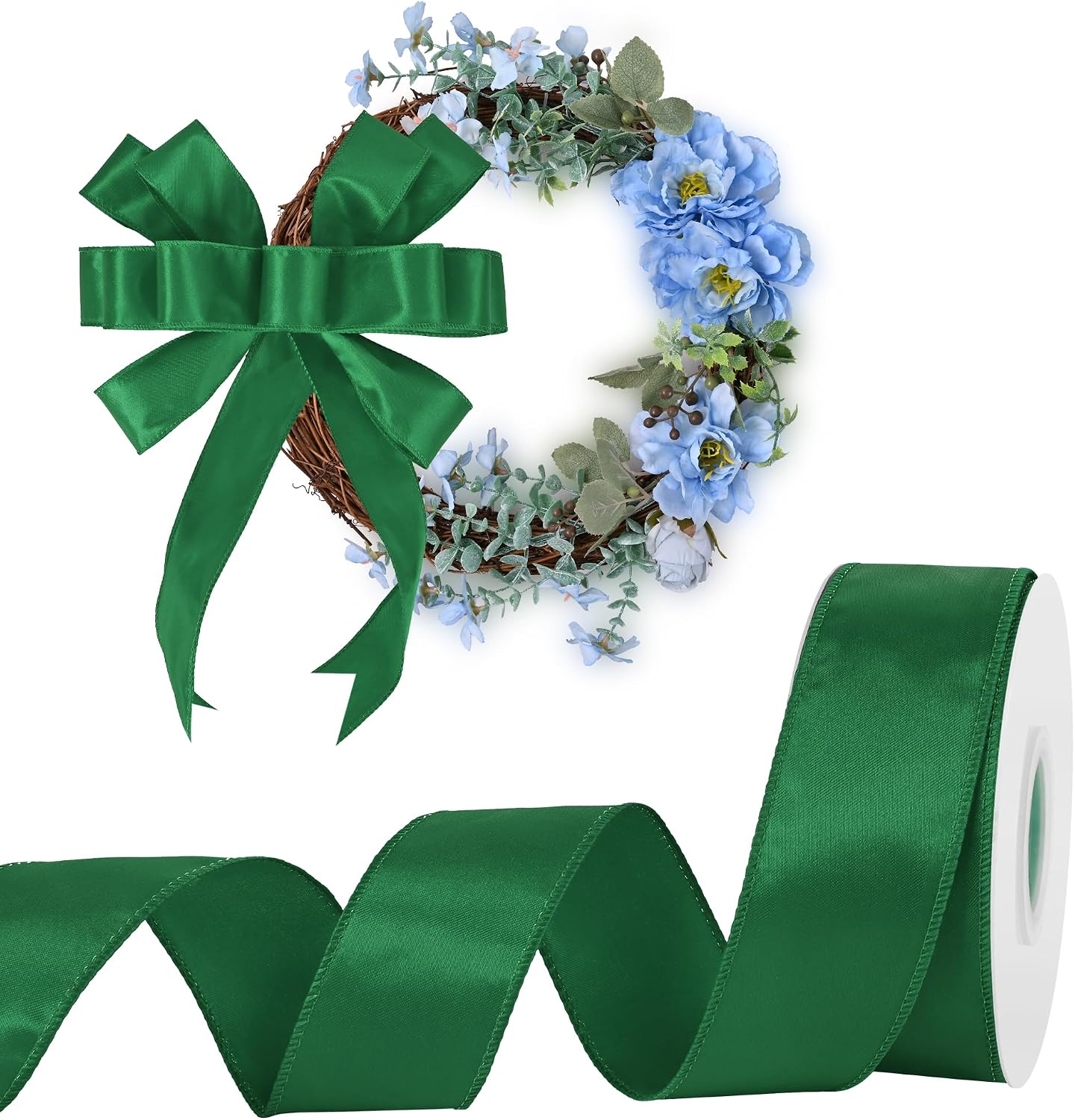 Forest Green Wired Edge Satin Ribbon 1.5 Inch x 25 Yards Continuous Polyester Ribbon for Gift Wrapping Wreath Bows Crafts Christmas Wedding Decorations