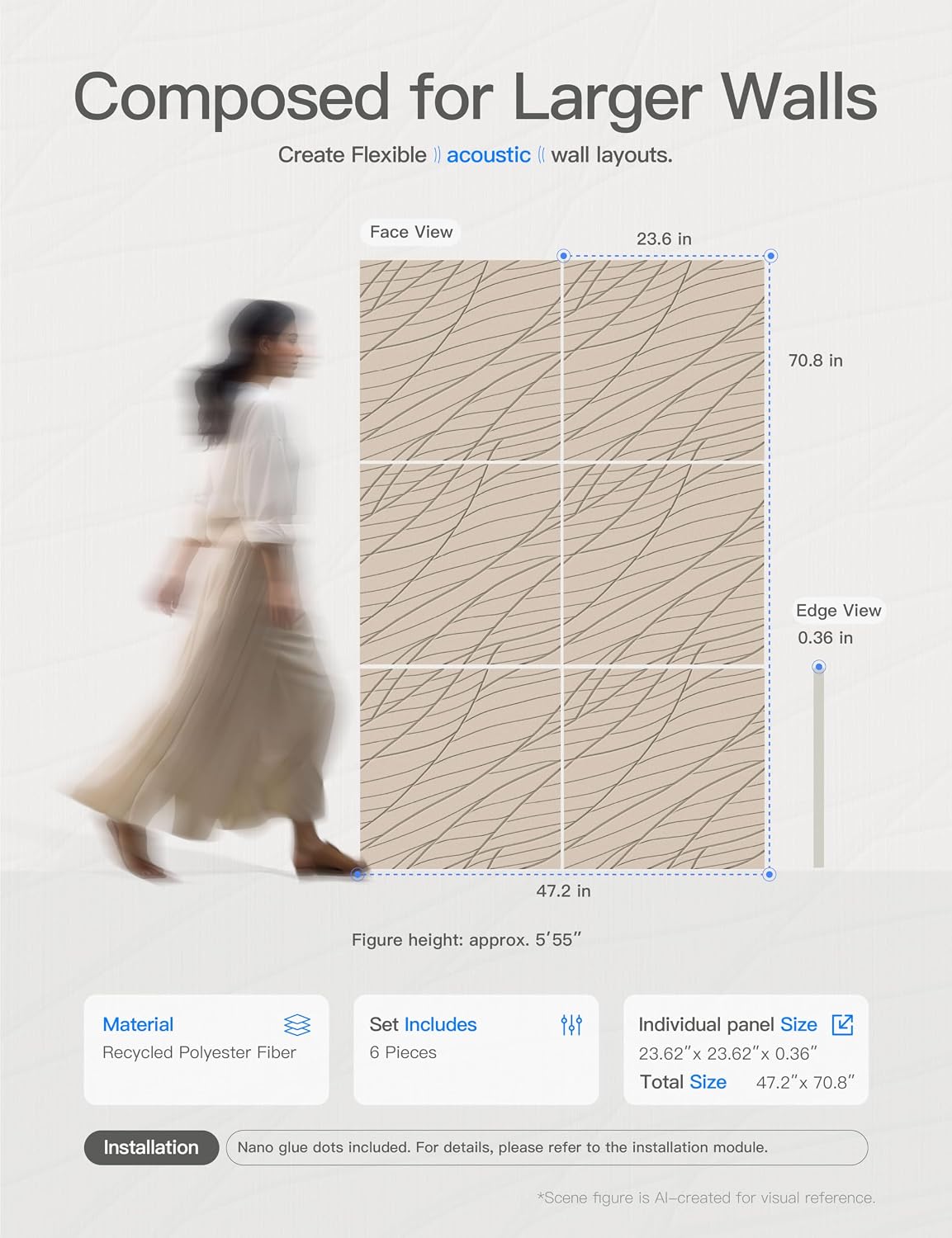 Minimalist Acoustic Panels, 23.6" x 23.6" x 0.36", 6 Pack thumbnail
