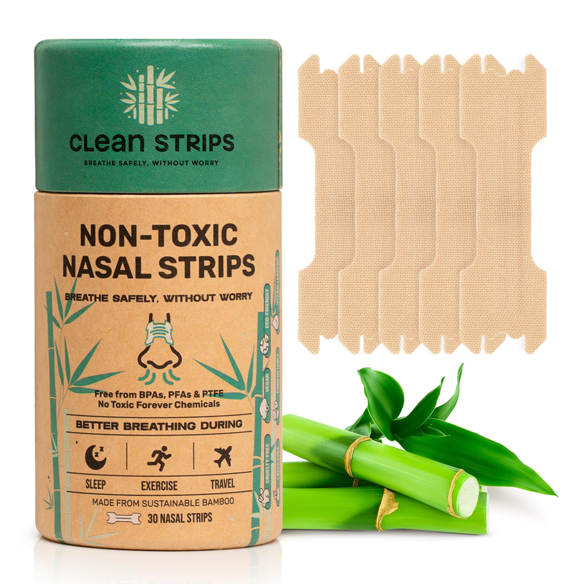 Nasal Strips for Snoring Congestion Sleeping - Natural Bamboo Fiber-Made Nose Strips for Breathing - Snore Stopper Sleep