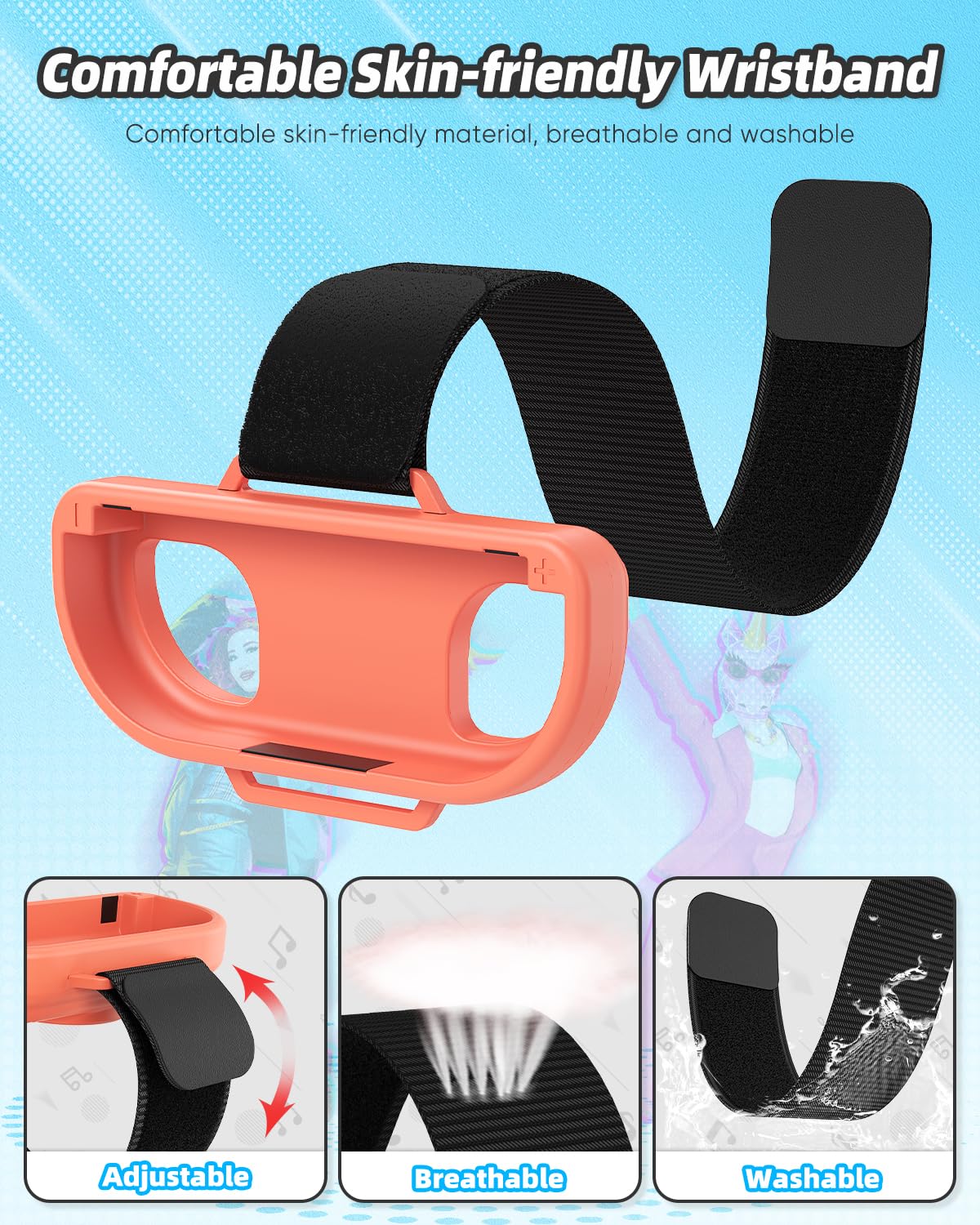 KOVA Armband Straps für Nintendo Switch 2/Switch 1/OLED (Hellblau & Hellrot) für JoyCon 2, Just Dance 2026/2025/2024, Zumba Burn it Up (2 Packungen)