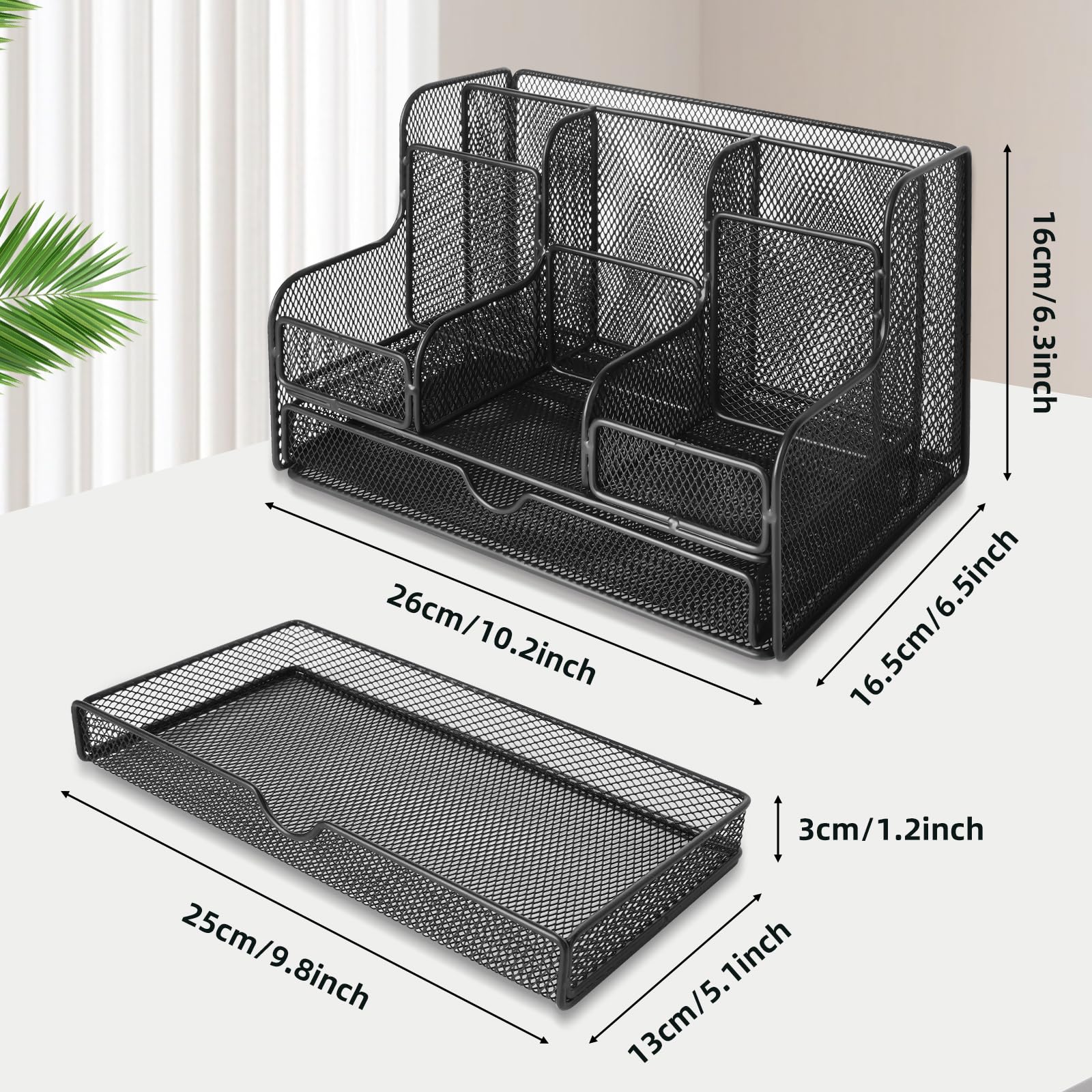 Schreibtisch Organizer, Stiftehalter Schreibtisch Organizer aus Netzstoff und Zubehör mit 7 Fächern, schwarzes Netz, multifunktionales Schreibtischzubehör, Bürobedarf für Zuhause, Büro