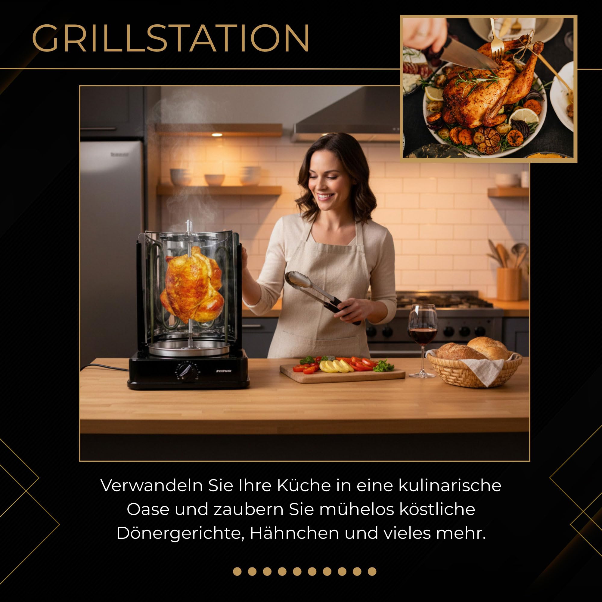 Syntrox Germany Dönergrill mit drehbaren Außenspießen und 120 Minuten Timer Schwarz