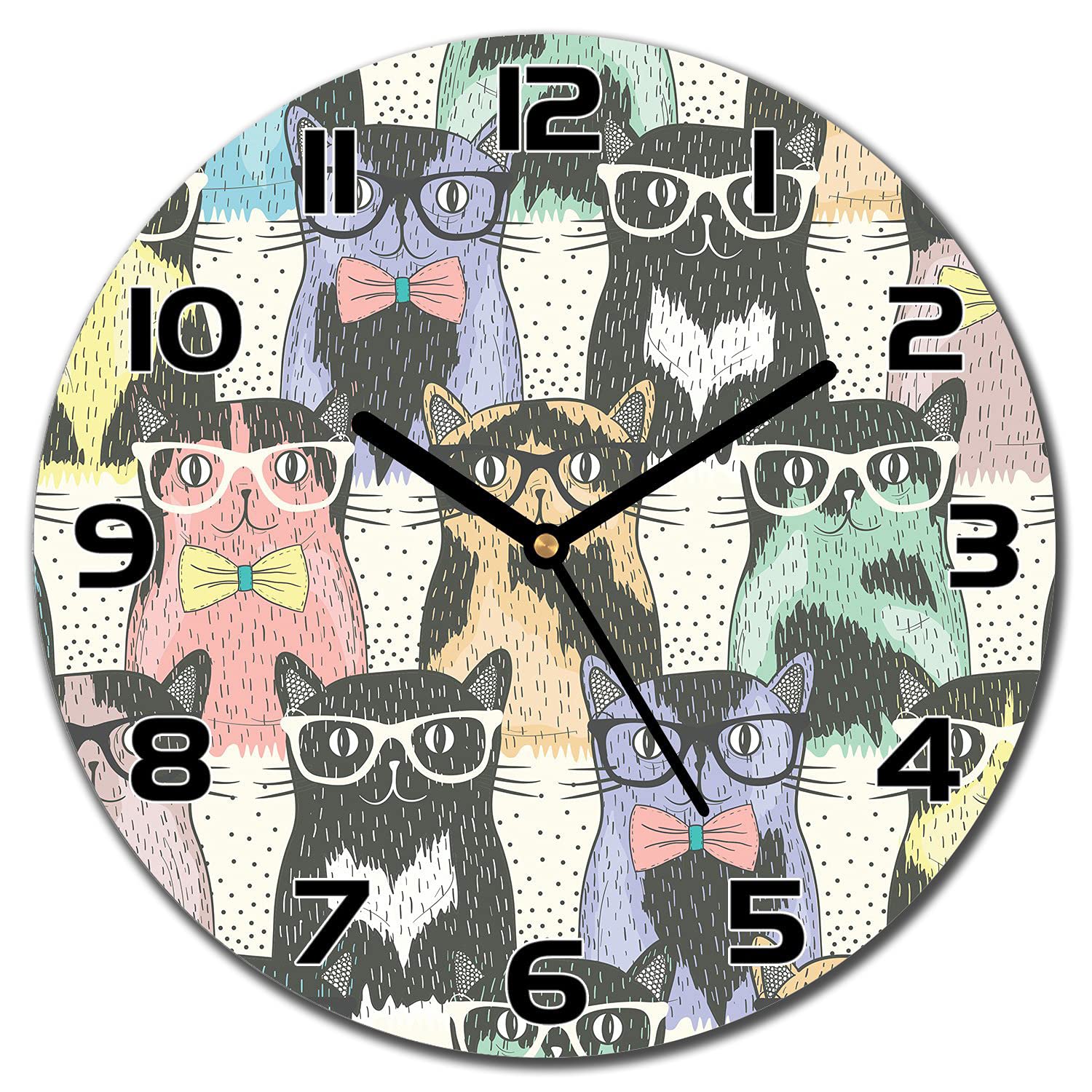 Horloge en verre de sécurité impression moderne motif chats funky Coloray 30 cm