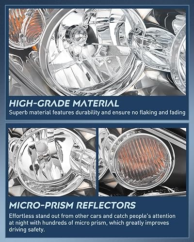 Miniatura 7 de Nilight Conjunto de faros delanteros compatible con Toyota Camry LE XLE SE 2005 2006, carcasa cromada, reflector ámbar, lente transparente mejorada