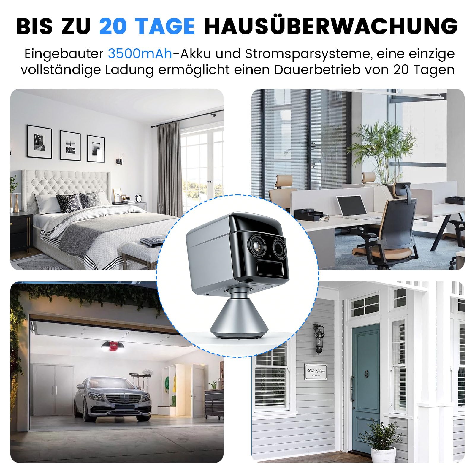 Mini Caméra, 2K HD Caméra Surveillance WiFi Interieur/Extérieur avec Vision Nocturne, Mini Camera Espion Sans Fil - 130° Grand Angle & Détection Intelligente de Mouvement AI, 21 Jours de Batterie