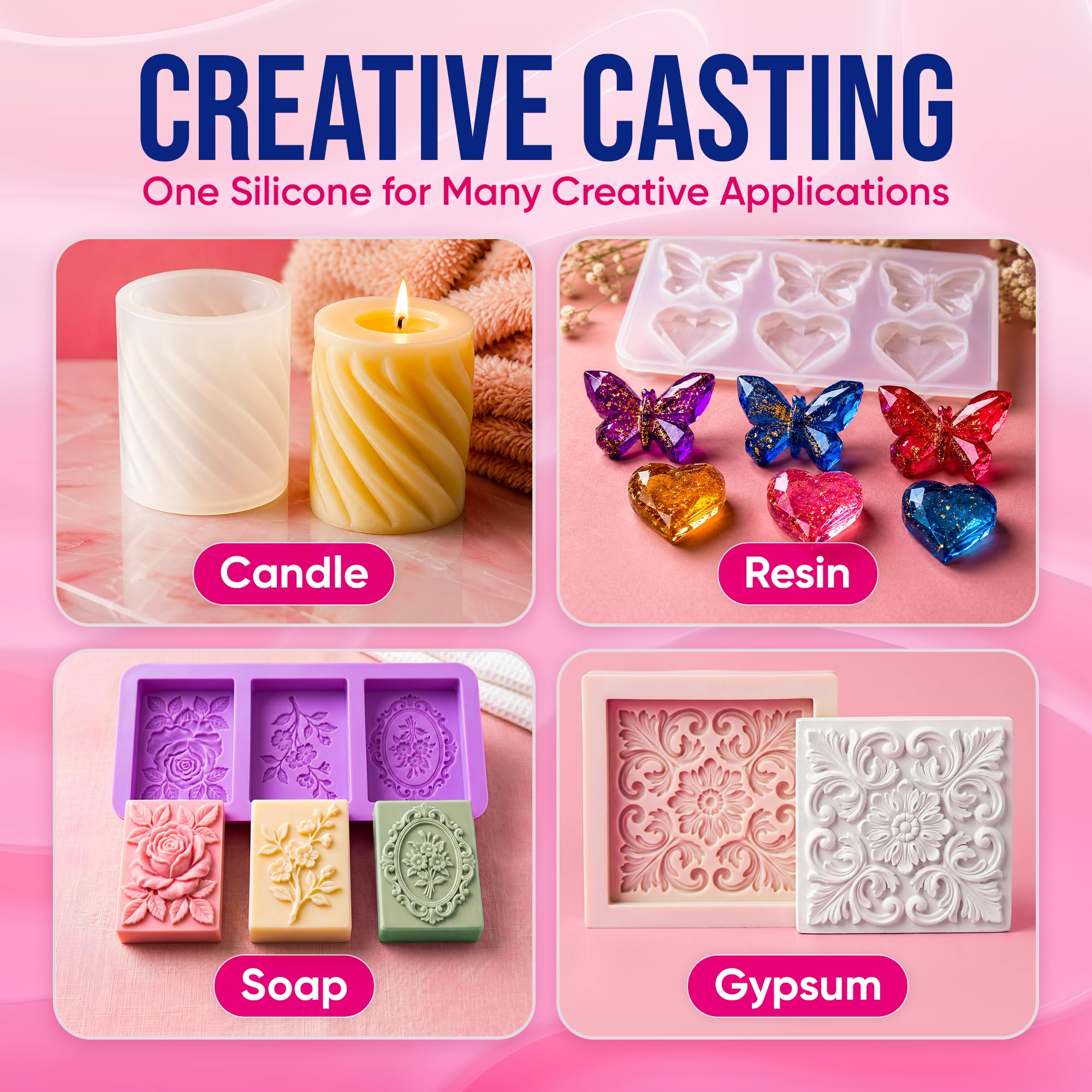 CRAFT RESIN Kit Para Fabricar Moldes De Silicona Shore 15A – Goma De Silicona Líquida Translúcida Súper Elástica De Curado Rápido 4H, 4L – Proporción De Mezcla 1:1 Para Resina Y Moldes 3D