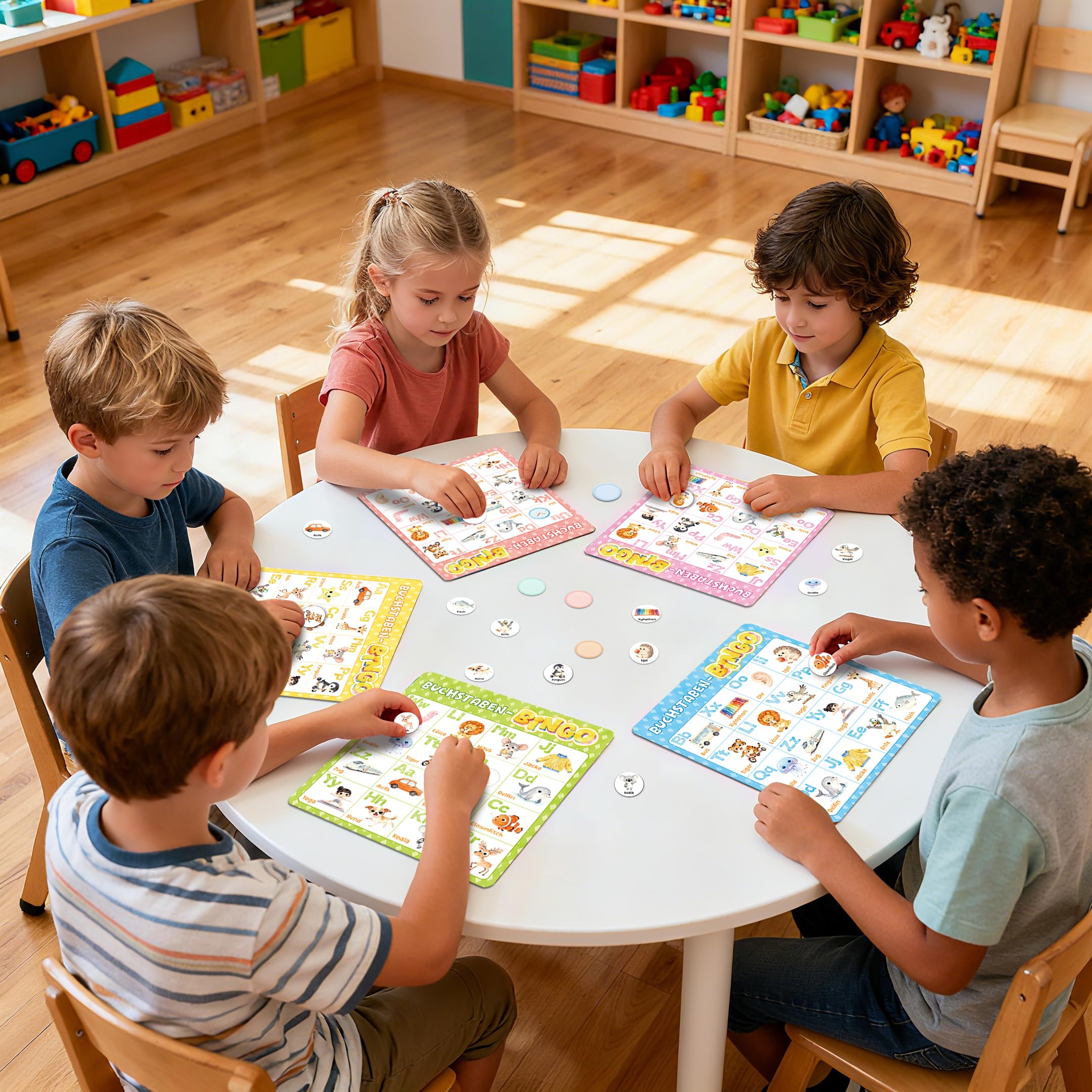 BIROYAL ABC Bingo Spiel Kinder ab 4 5 6 Jahre - Buchstaben Lernspiel für Schulanfänger - Lernspiel 1. Klasse - Gesellschaftsspiel Kinder - Einschulung Geschenk - Lernspielzeug