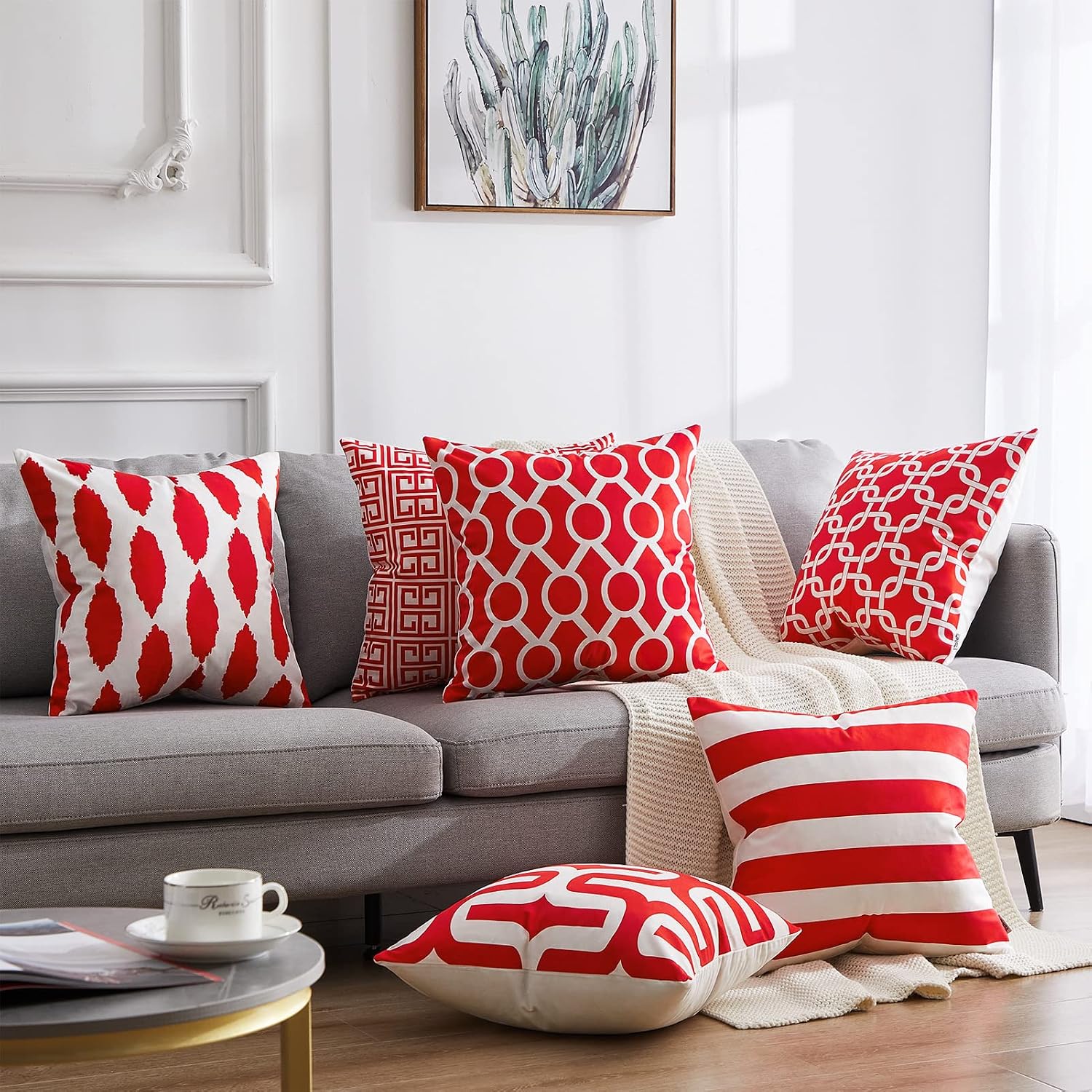 Top Finel Decorative Throw Pillow Cases Soft Microfiber Outdoor Cushion Covers 20 X 20 for Couch Bedroom Car, Pack of 6, Red