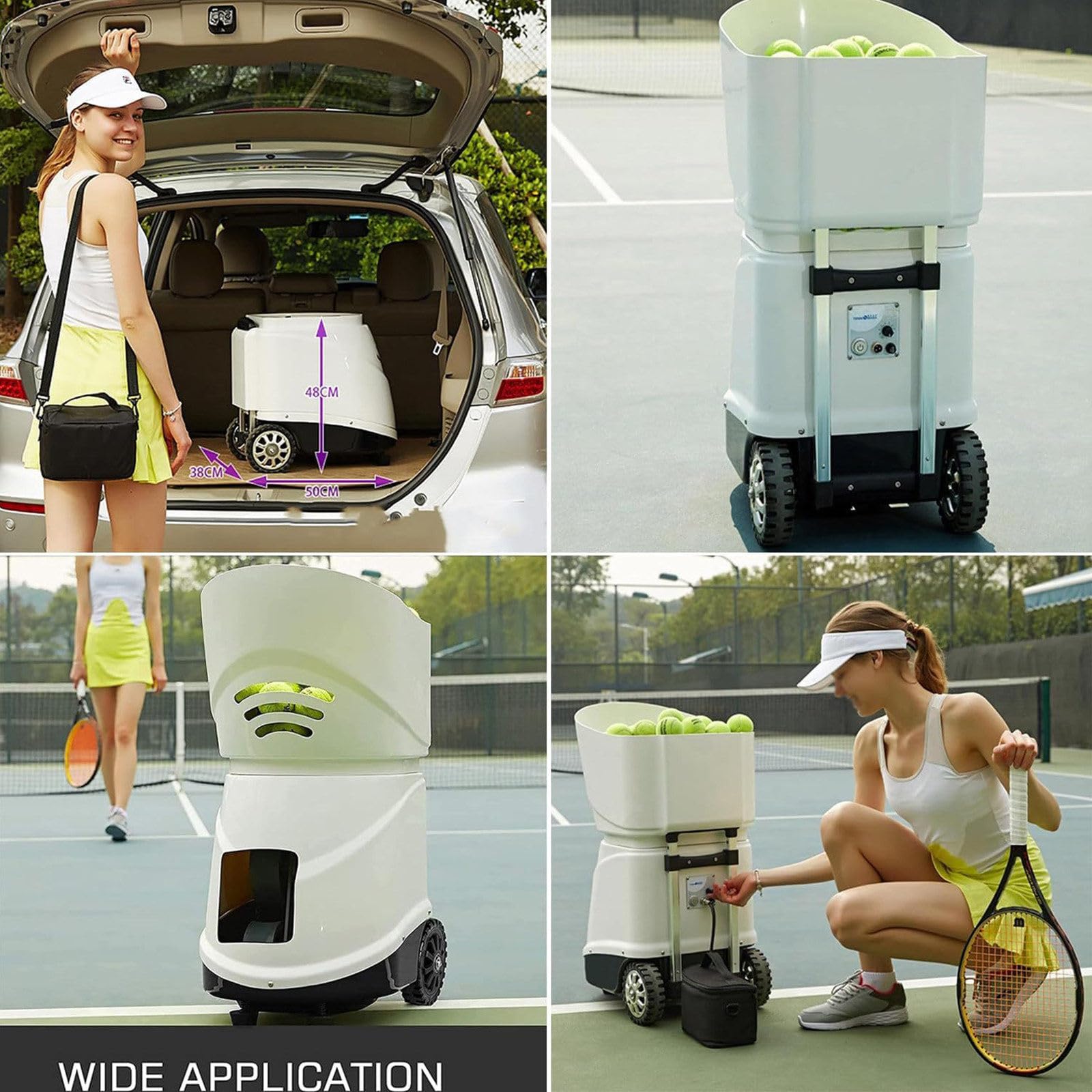 Macchina portatile per palline da tennis, lancio automatico di palline con telecomando e app, angolo di lancio regolabile, ideale per l'allenamento da soli