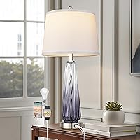 Vista 9 de Juego de 2 lámparas de mesa con control táctil, modernas lámparas de noche de cristal con puertos USB A+C, lámpara de mesita de noche regulable de 3