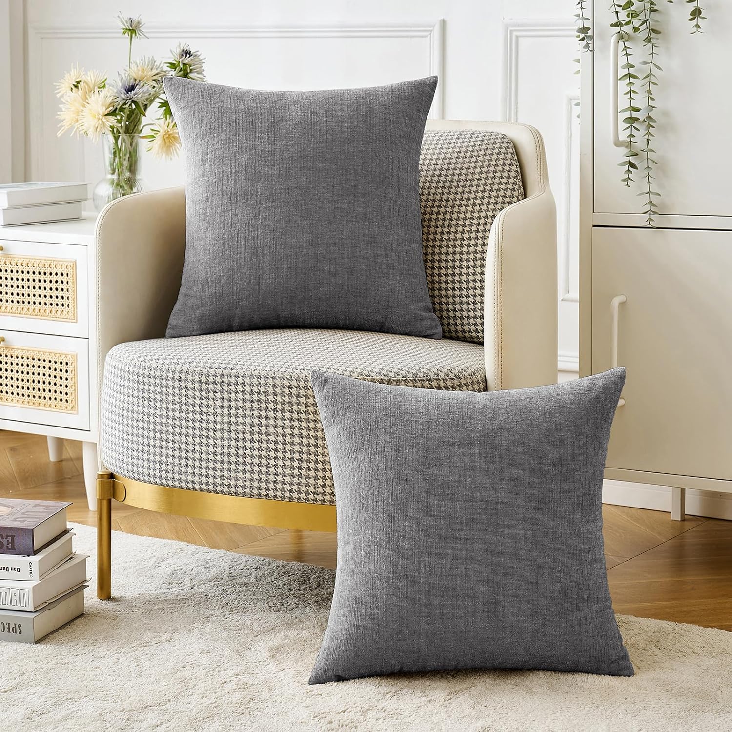 MIULEE Pack of 2 Couch Throw Pillow Covers 18x18 Inch Soft Dark Gray Chenille Pillow Covers for Sofa Living Room Solid Dyed Pillow Cases - Image 5