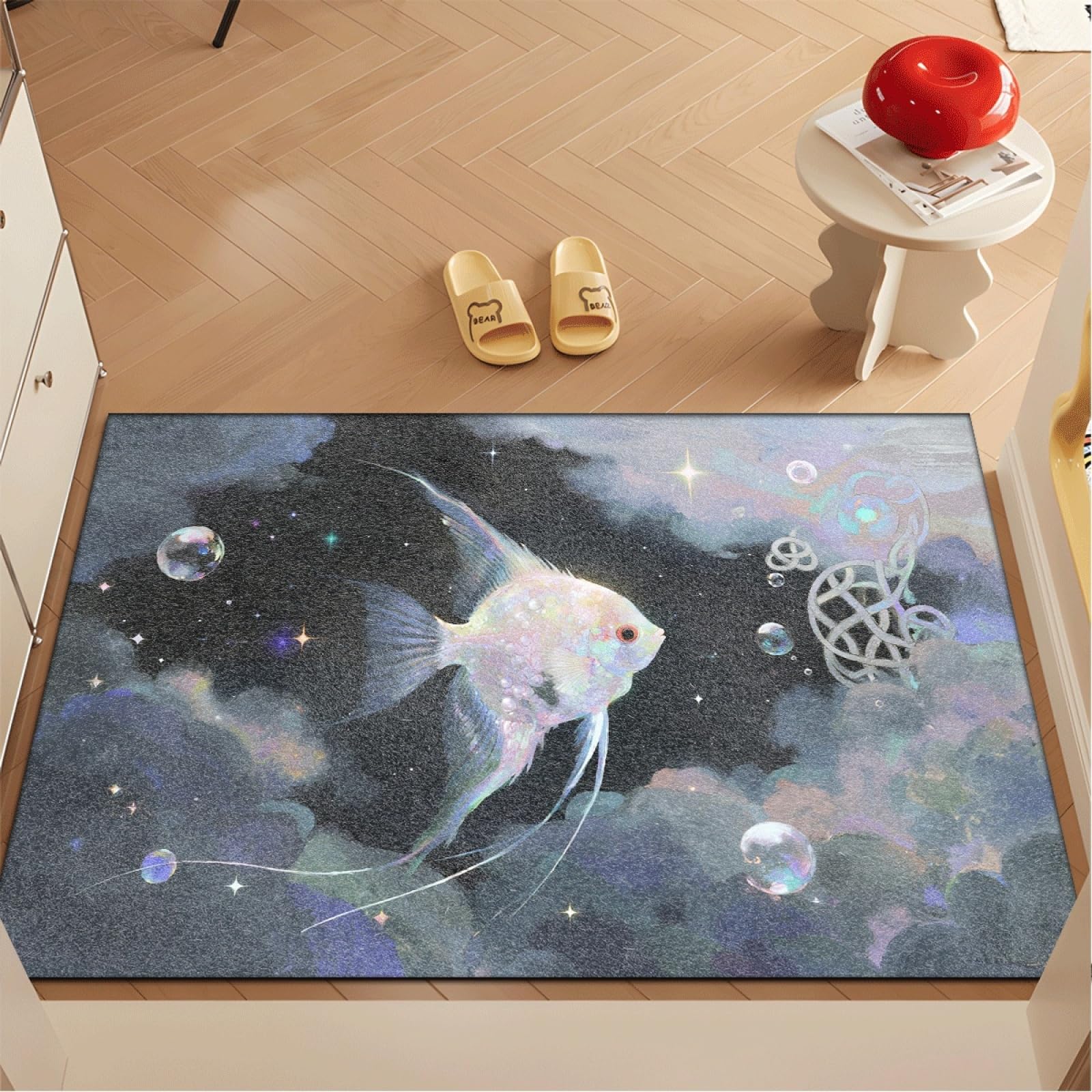 Fussmatte Innen 80x120 cm Grauer Blasenfisch Fussmatte Aussen rutschfeste für Hund Eingang Badematte Waschbar Schmutzfangmatte Strapazierfähige und Langlebige Fussmatten Haustür