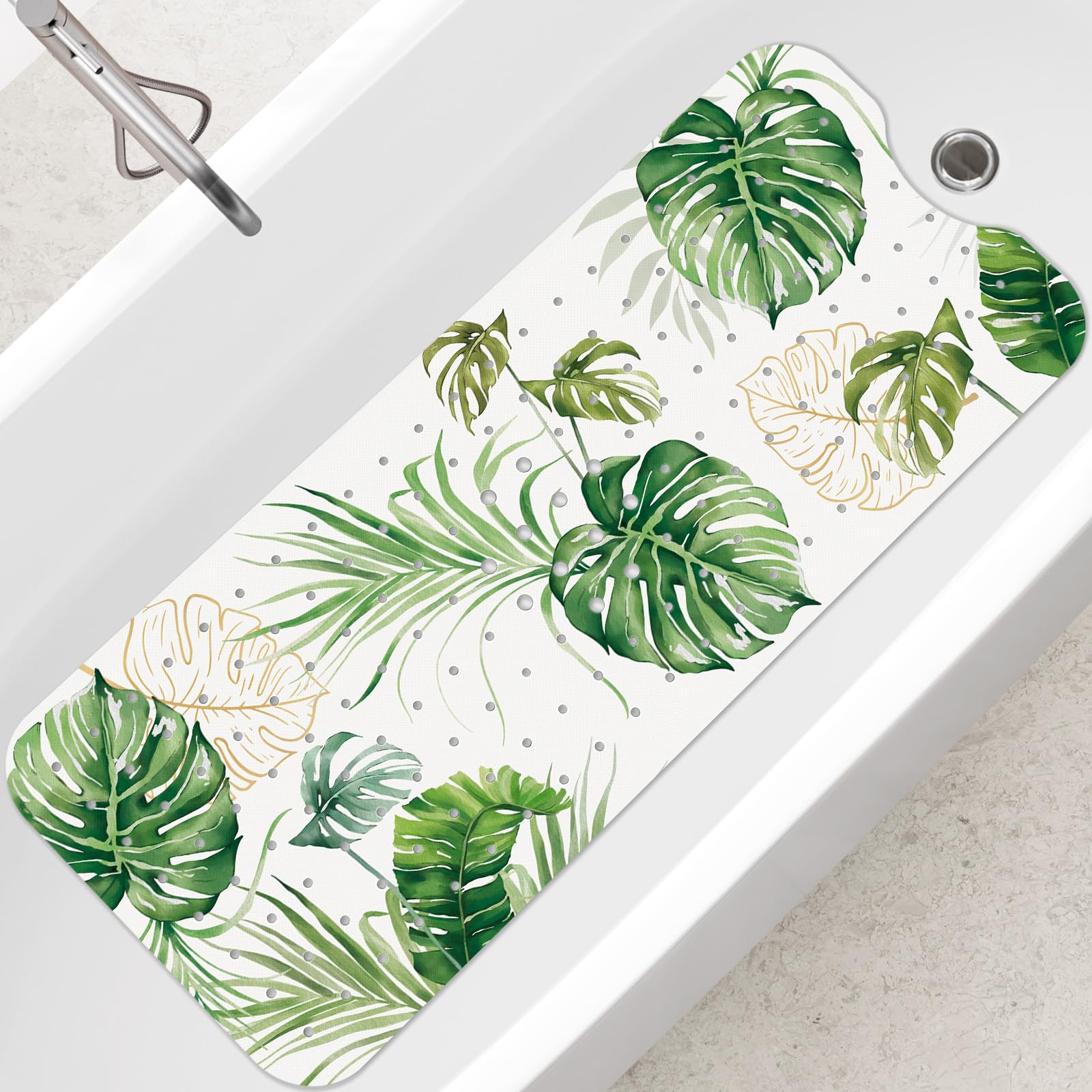 SHUCHING Tapis de Bain Antidérapant Feuille Verte, Tapis Baignoire Antidérapant, Réssistant à la Moisissure et Lavable en Machine 100 x 40 cm