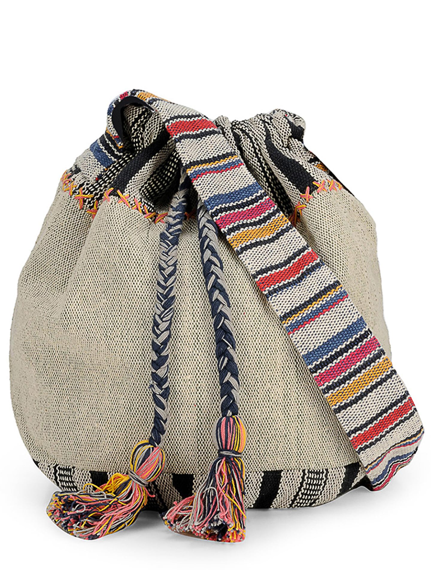 Cotton Handloom Boho Sling Bag For Women | Cross Body Bag For Women | Waterproof Inner Lining, Drawstring Closure | Shoulder Bags Suitable For College & Daily Essentials (Grey Black)-image-8