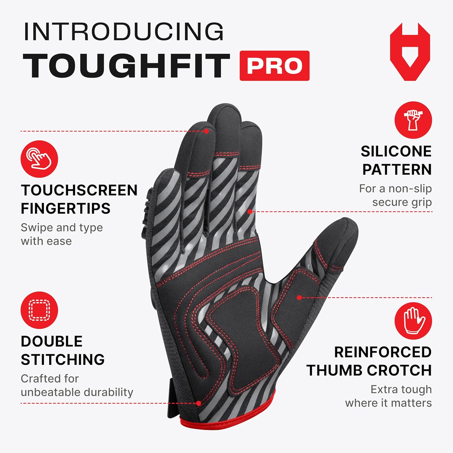 NoCry Heavy Duty Work Gloves for Men - Soft PVC Knuckle Protection - Reinforced Fingers & Thumb Crotches - Padded Palms - Double Stitched with Grip and Touchscreen Tips