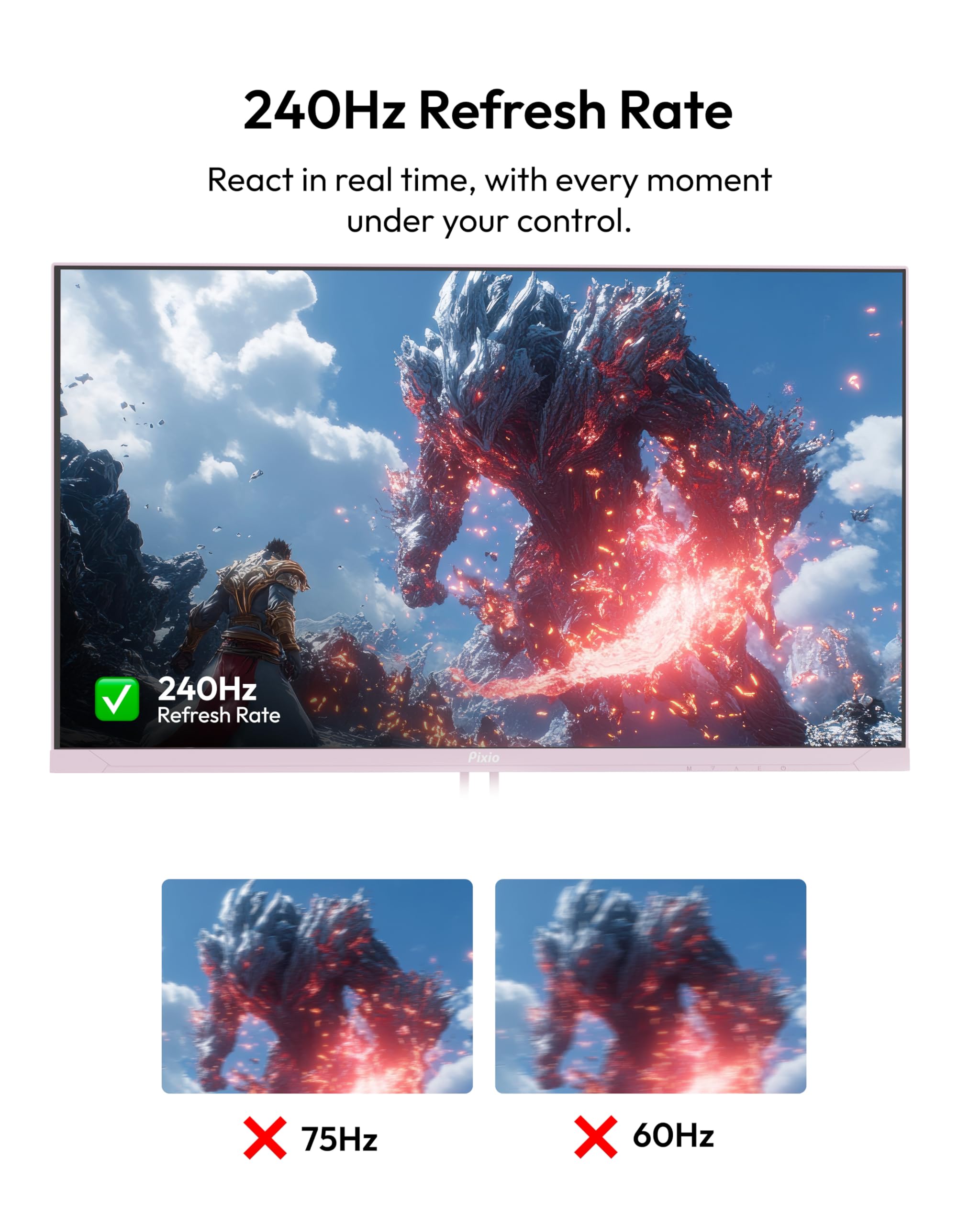 Pixio PX279 Wave Pink Gaming Monitor 27 pulgadas 240 Hz FHD 1080p resolución rápida IPS panel 1ms GTG Resonse tiempo de resonancia con sincronización adaptativa