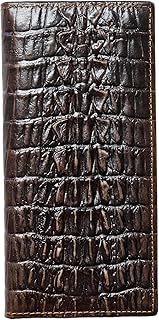 Genuine Leather Bifold Long Wallet for Men, Retro Vintage Embossed Clutch with Zipped Coin