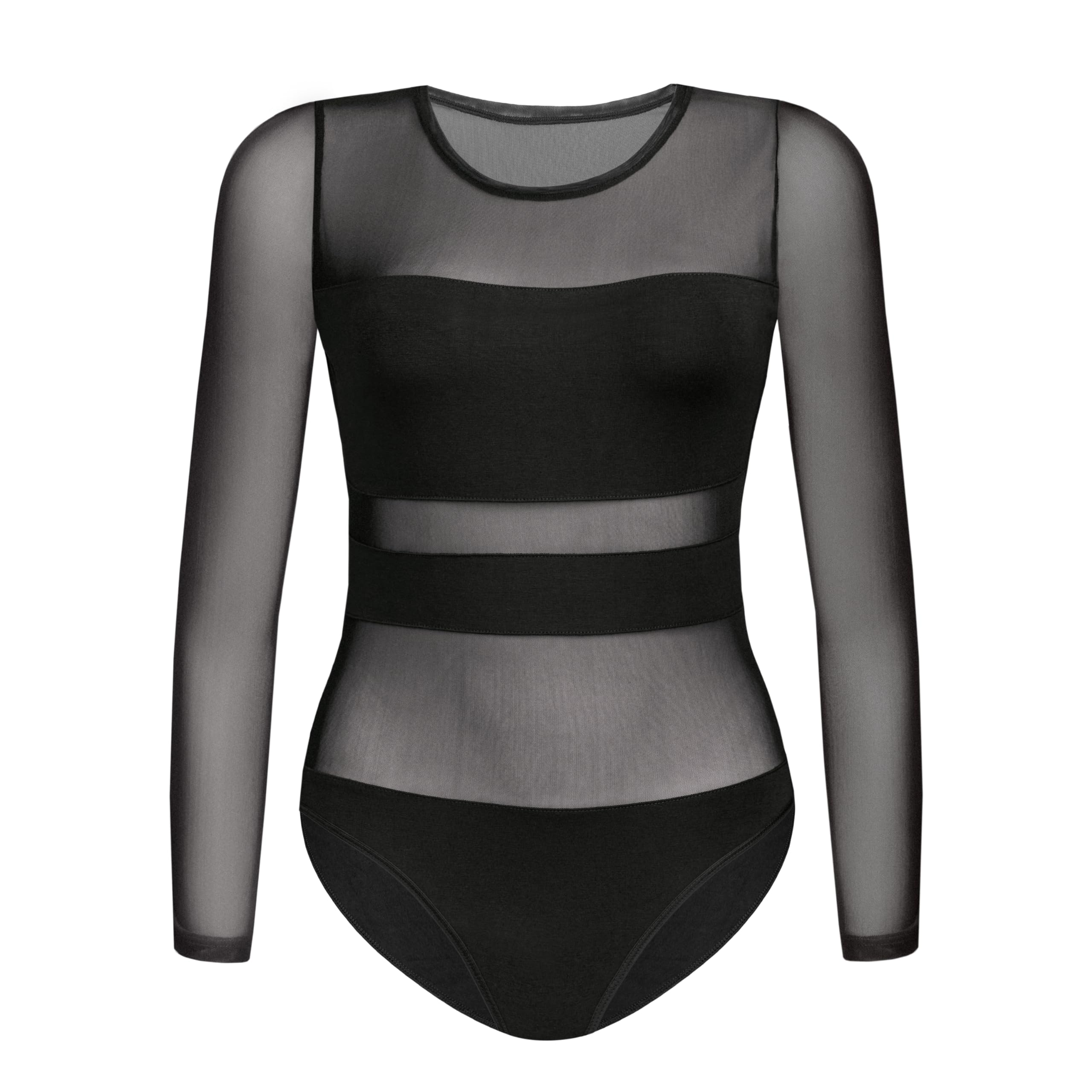 Teyli Body Donna a Maniche Lunghe – Con Inserti in Rete – Body Trasparente e Sensuale per Occasioni Speciali.