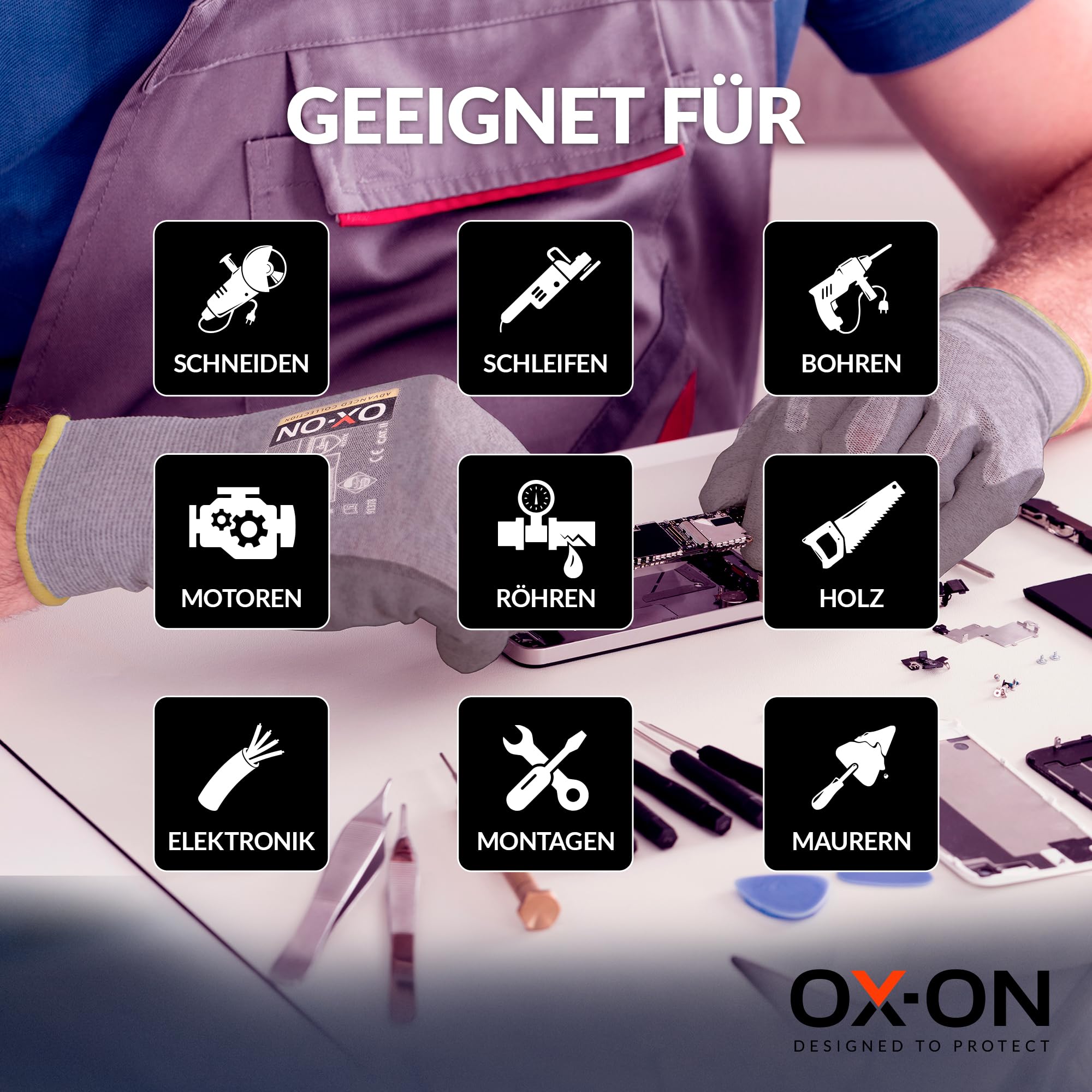 OX-ON FLEXIBLE ADVANCED 1907 Arbeitshandschuhe in Grau I 12 Paar Montagehandschuhe mit ESD-Zertifizierung & Nitrilschaumbeschichtung I Flexibel & mit Touch-Funktion I EN Zertifizierung I Gr. 11