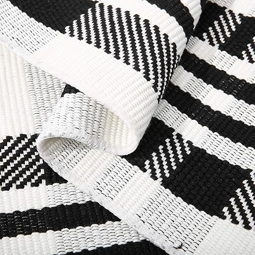 Miniatura 5 de Wellcome - Alfombra tejida a mano para cuarto de baño, dormitorio, alfombra tejida de algodón, para lavandería, pasillo, cocina, color negro y