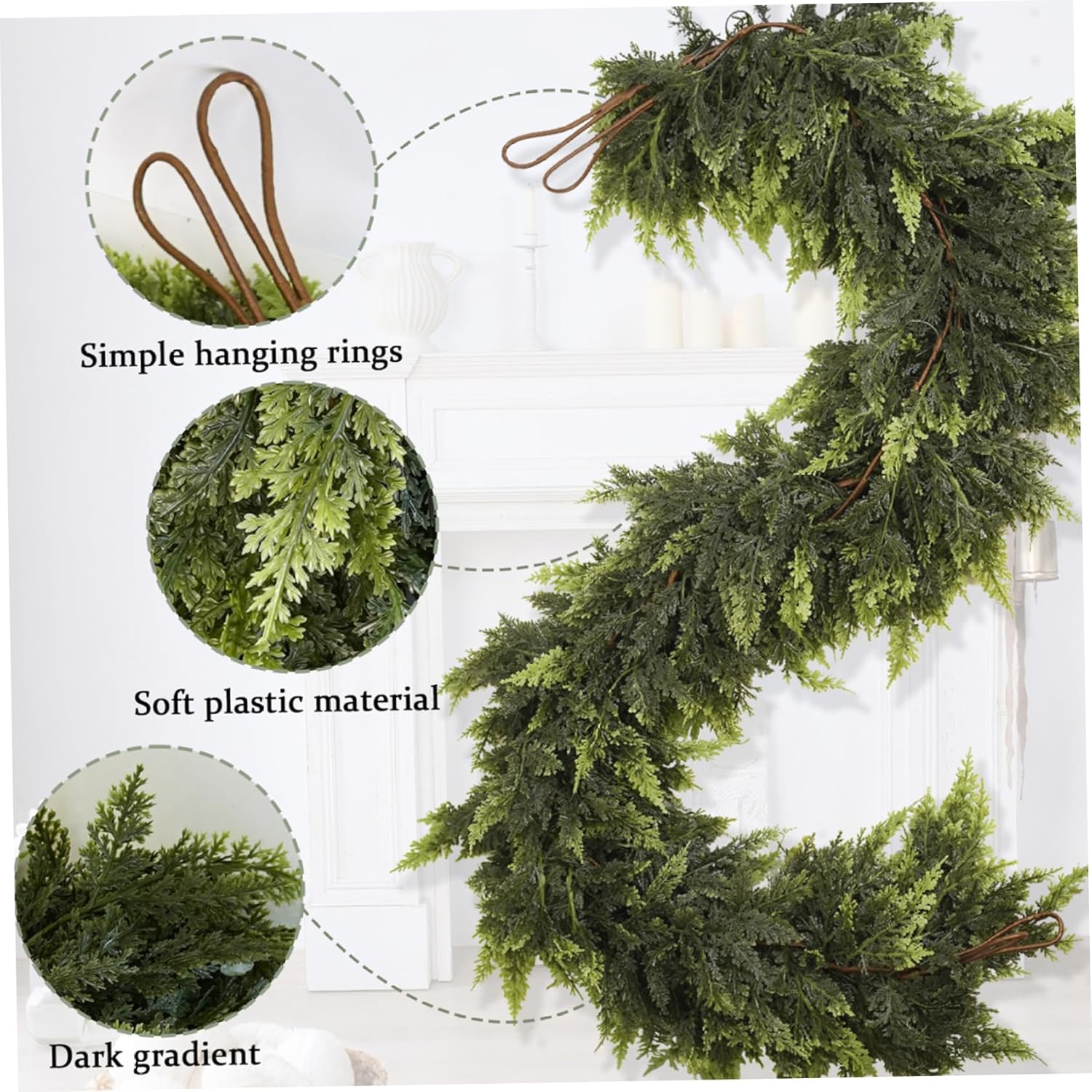Norfolk Pine Garland Artificial Realistic Christmas Garland Real Touch Winter Christmas Decorations for Mantle, Table, Wall, Tree, 6ft
