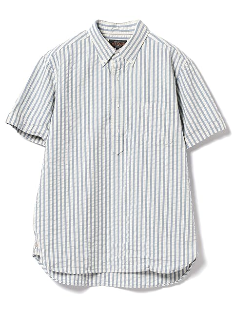Indigo Seersucker Short Sleeve Popover Button Down Shirt 38-01-0037-139 38010037139: Stripe Indigo Seersucker Short Sleeve Popover Button Down Shirt 38-01-0037-139 38010037139: Stripe