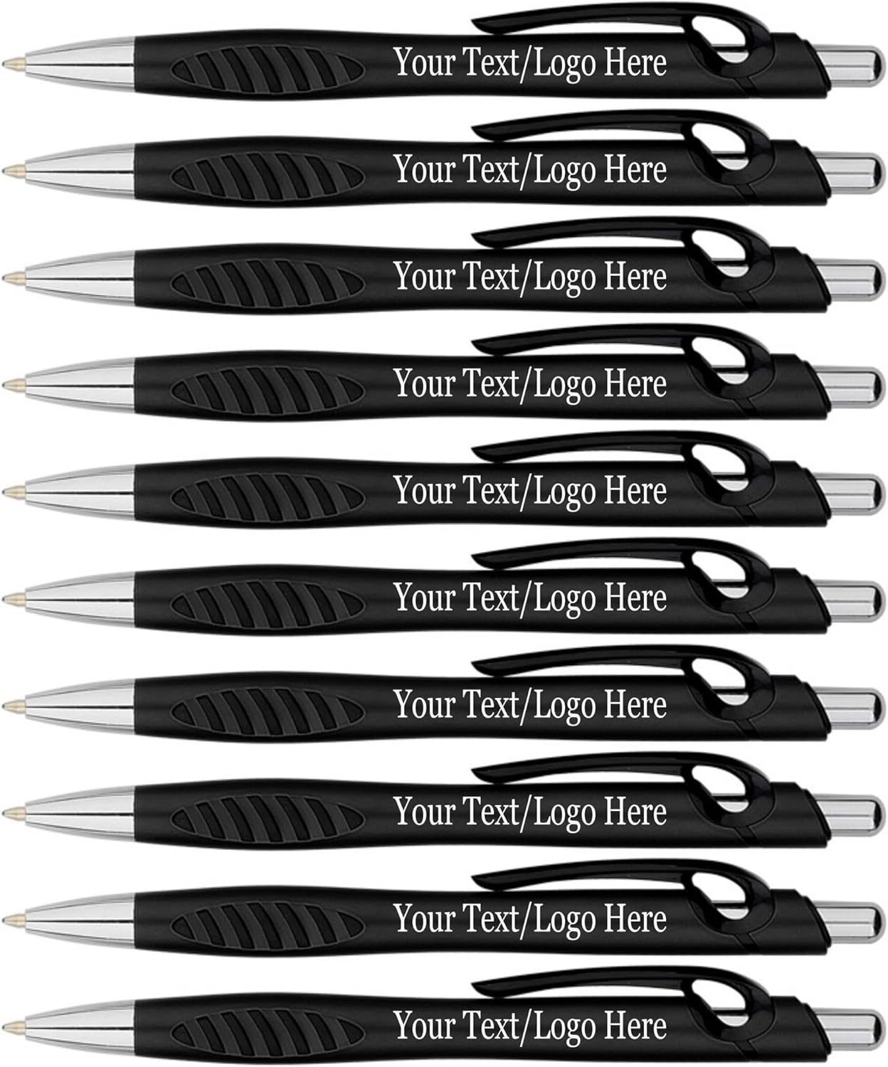 SyPen Personalized Pens With your Custom Logo or Text-300 Pack Bulk-for Businesses, Parties, and Events, Custom Printed Click Action Ballpoint Pens, Rubber Grip, Black Ink, Black Pens