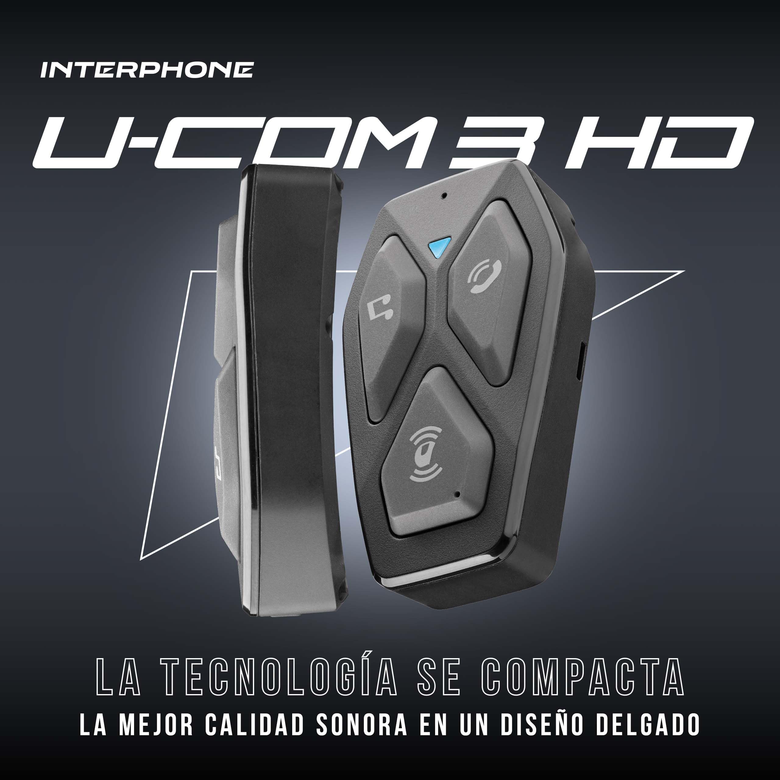 Interphone U-COM 3HD Intercomunicador Casco Moto Individual, para 4 usuarios hasta 500 m, intercomunicador con Accesorios Moto, Auriculares HD de 40 mm para música, Llamadas y GPS, autonomía de 10 h