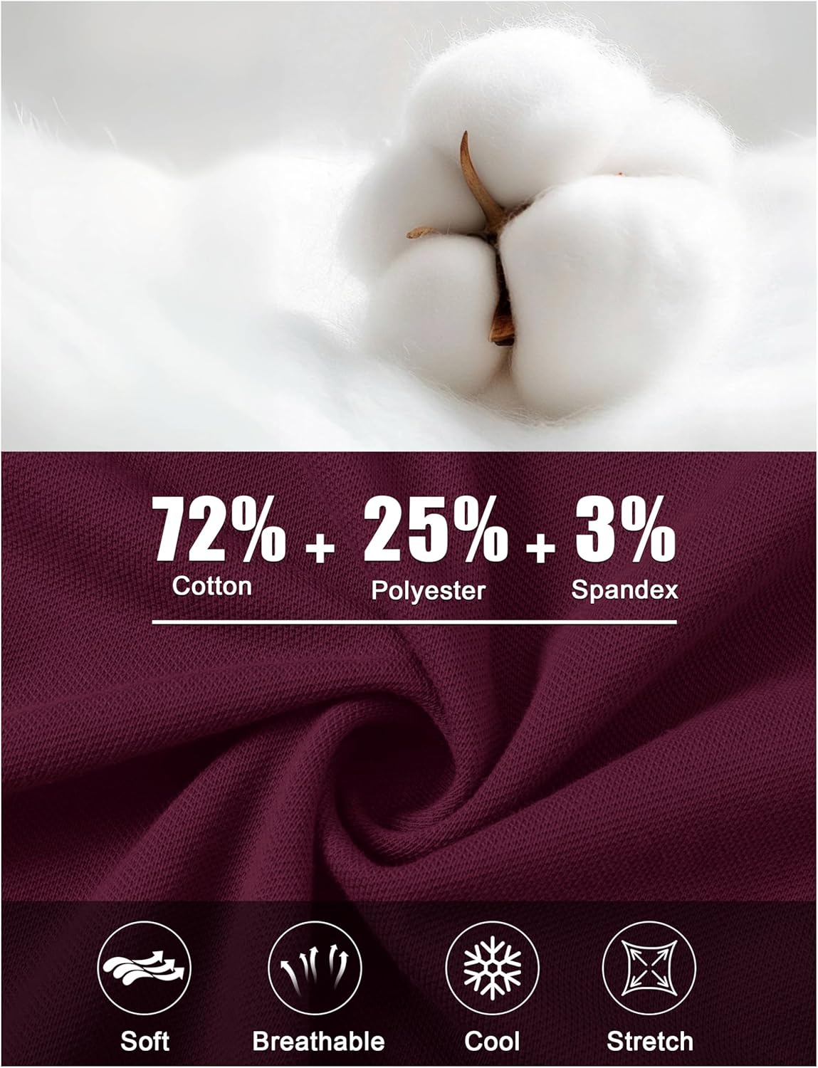 Cotrasen Mens Polo Shirts Short Sleeve Cotton Pique Golf Shirt Button Classic Fit Stretch Performance Casual T-Shirts - Image 4