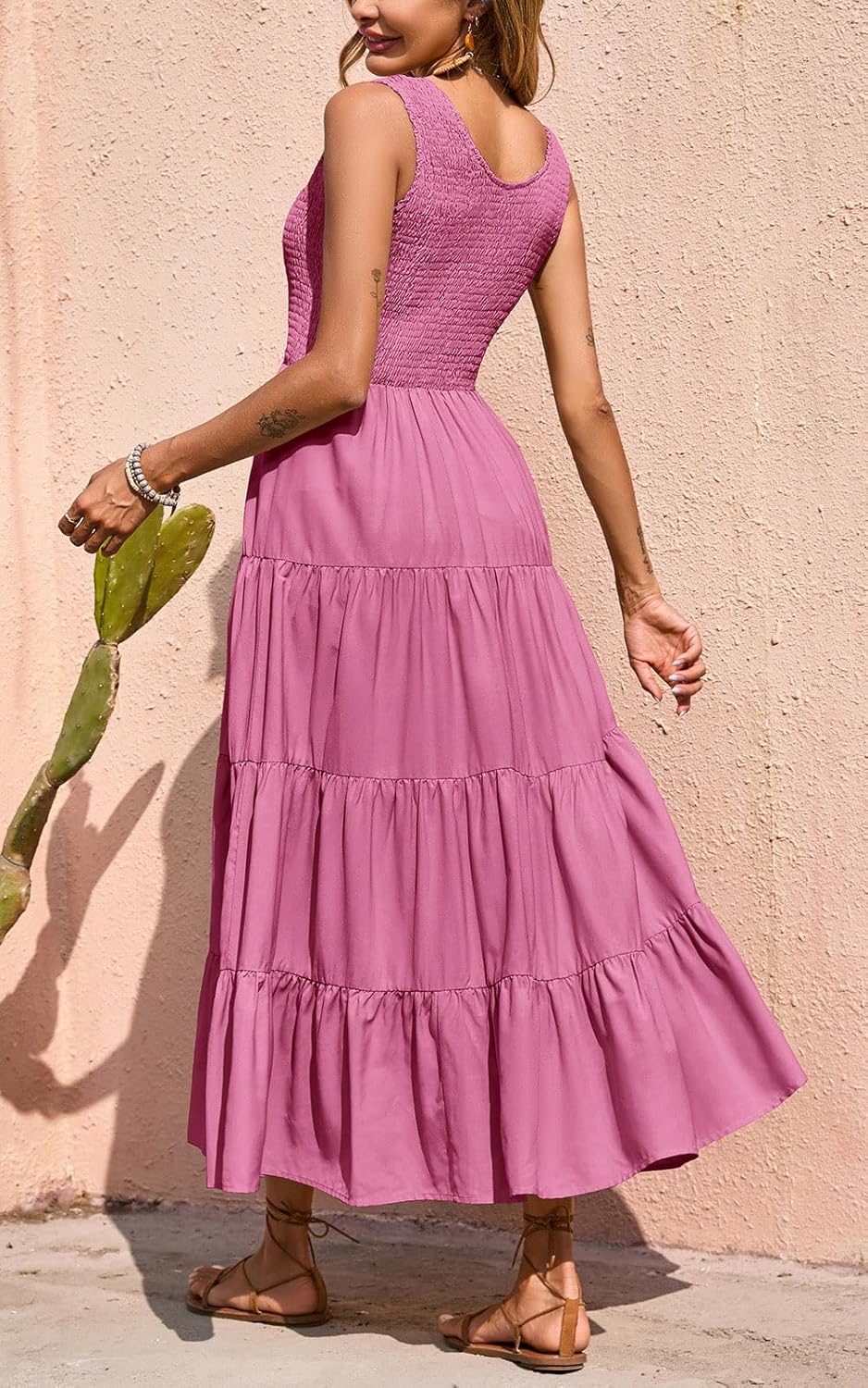 PRETTYGARDEN Women's 2026 Casual Loose Plain Maxi Sundress Smocked Tank Dress Sleeveless Spring Beach Tiered Long Dresses
