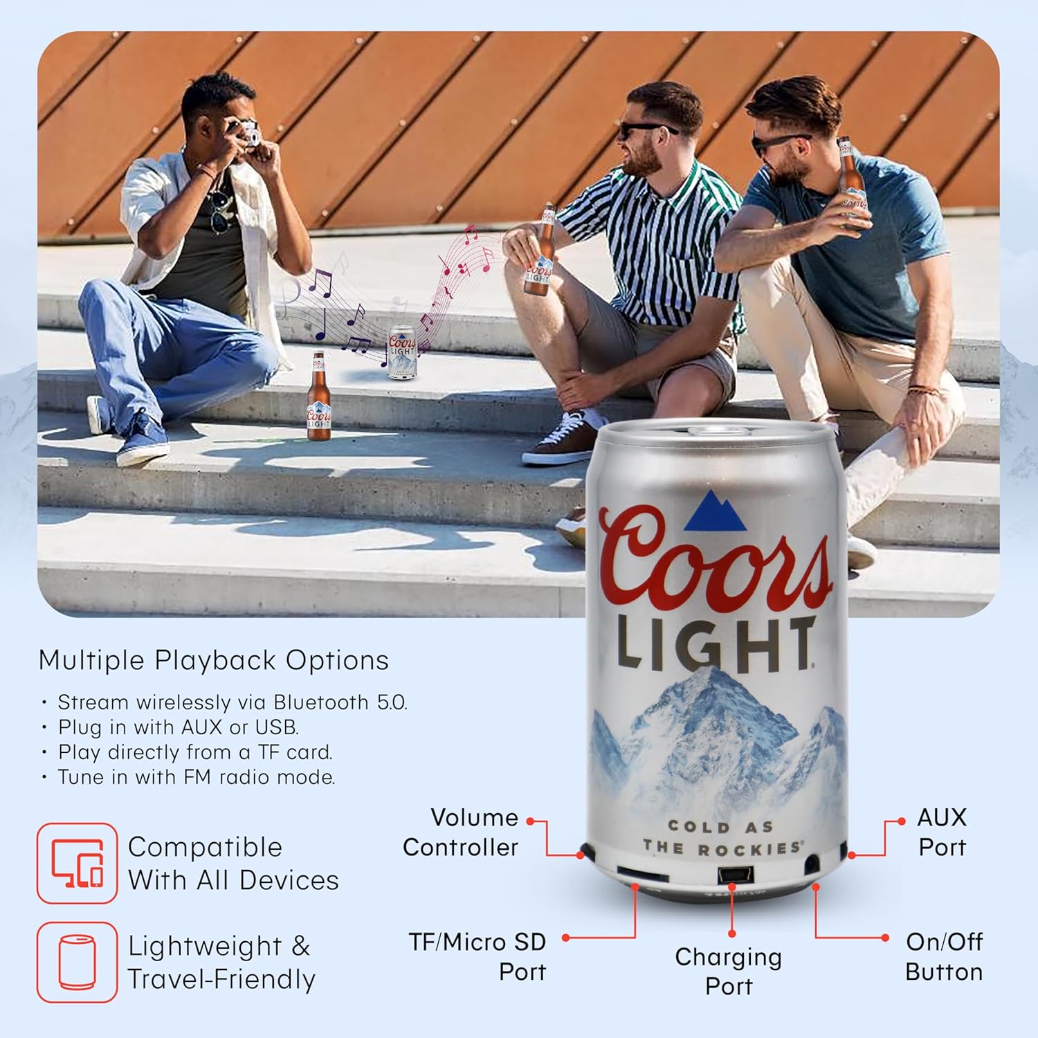 Gabba Goods Coors Light Can Shape Bluetooth Speaker, Portable Wireless Speaker with Bluetooth 5.0, AUX, USB Slot & TF Slot | Loud Bass Sound | Compact Design for Indoor & Outdoor Use & Travel
