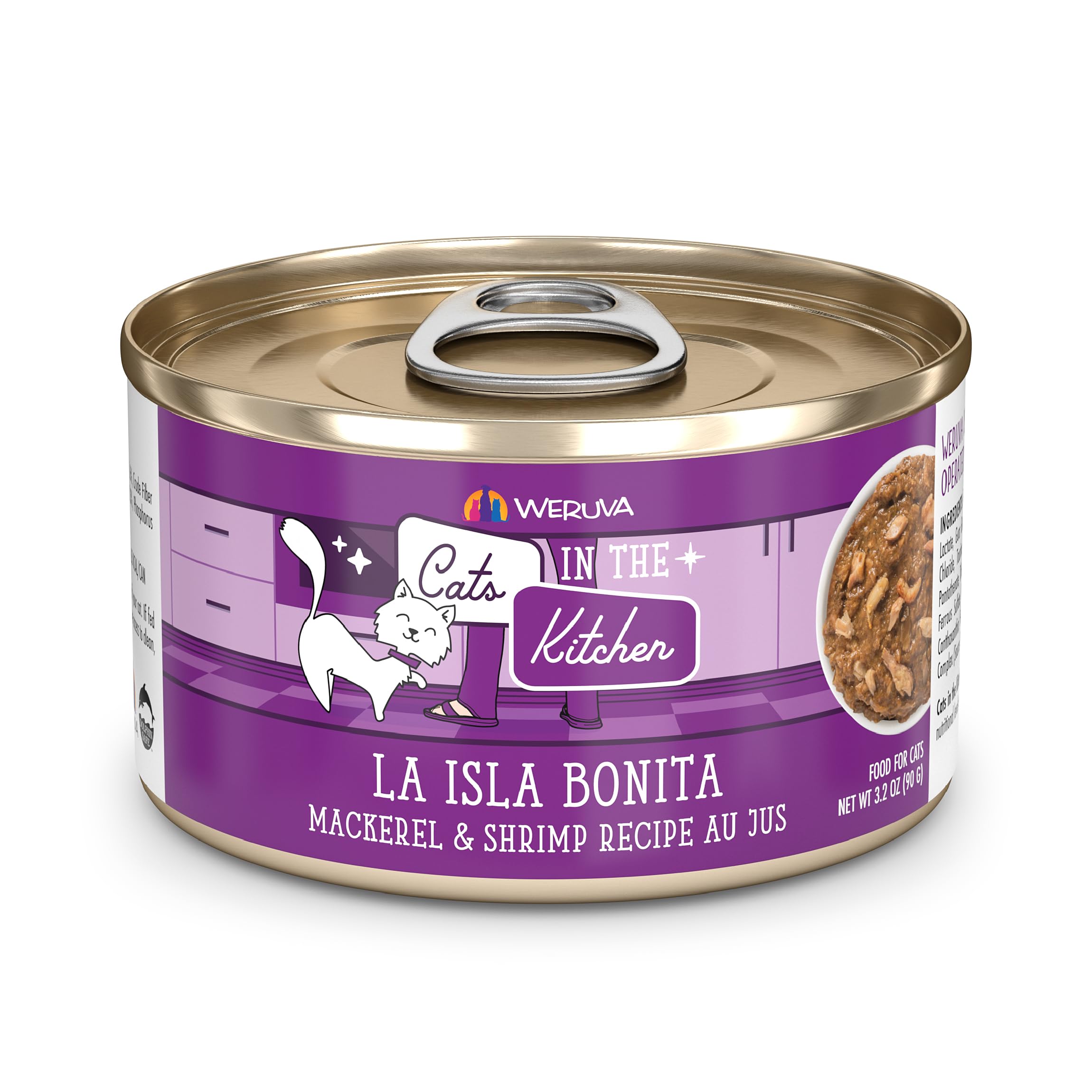 Weruva Cats in The Kitchen, La Isla Bonita with Mackerel & Shrimp Au Jus Cat Food, 3.2oz Can (Pack of 24)