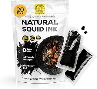 (5g x 20 Pack) Black Hut Squid Ink for Cooking, Squid Ink Pasta, Black Food Coloring, Tinta Calamari for Rice Noodles Piaza Spaghetti Risotto, Cuttlefish Ink for Baking mix, Halal Certificate, Contains Molluscs, 3.53 oz / 100 g