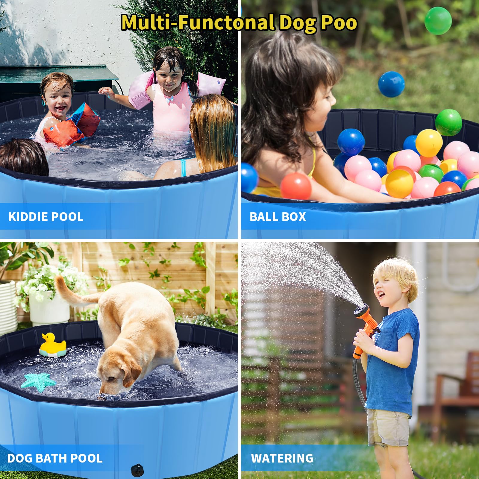 CACSPS Piscina Plegable para Perros de 100cm Pulgadas, Piscina portátil de plástico Duro de Gran tamaño para Perros, Gatos y niños y Mascotas, bañera de baño Plegable para Cachorros (Azul)