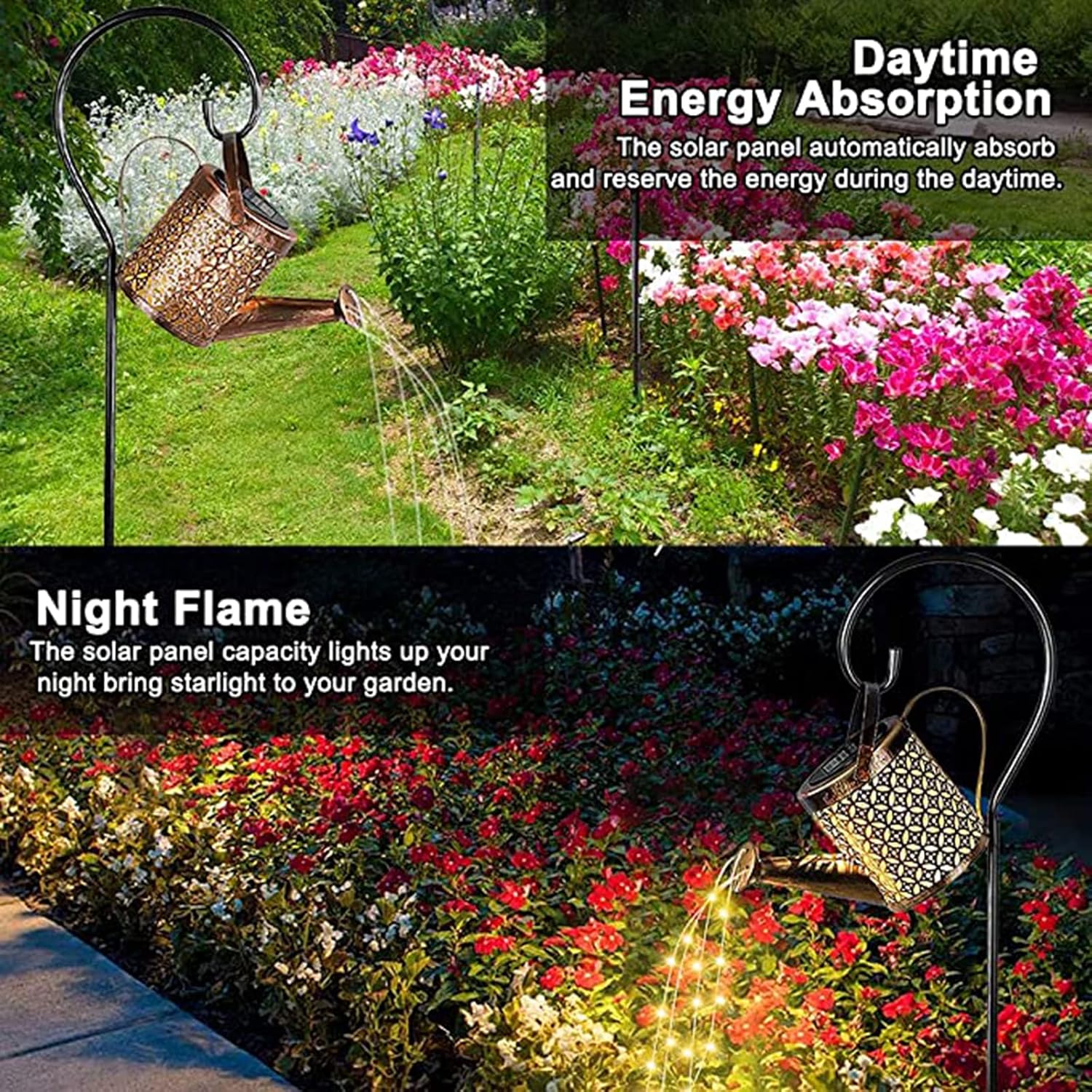 Solar Watering Can Lights, LED Solar Lantern String Light Outdoor Garden Waterproof Hollowed-Out Retro Metal Water Can Lights - Image 3