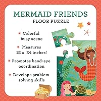 Vista 4 de Petit Collage Rompecabezas de piso de 24 piezas de sirena, rompecabezas grande para niños, rompecabezas de sirena completado que mide 18 x 24
