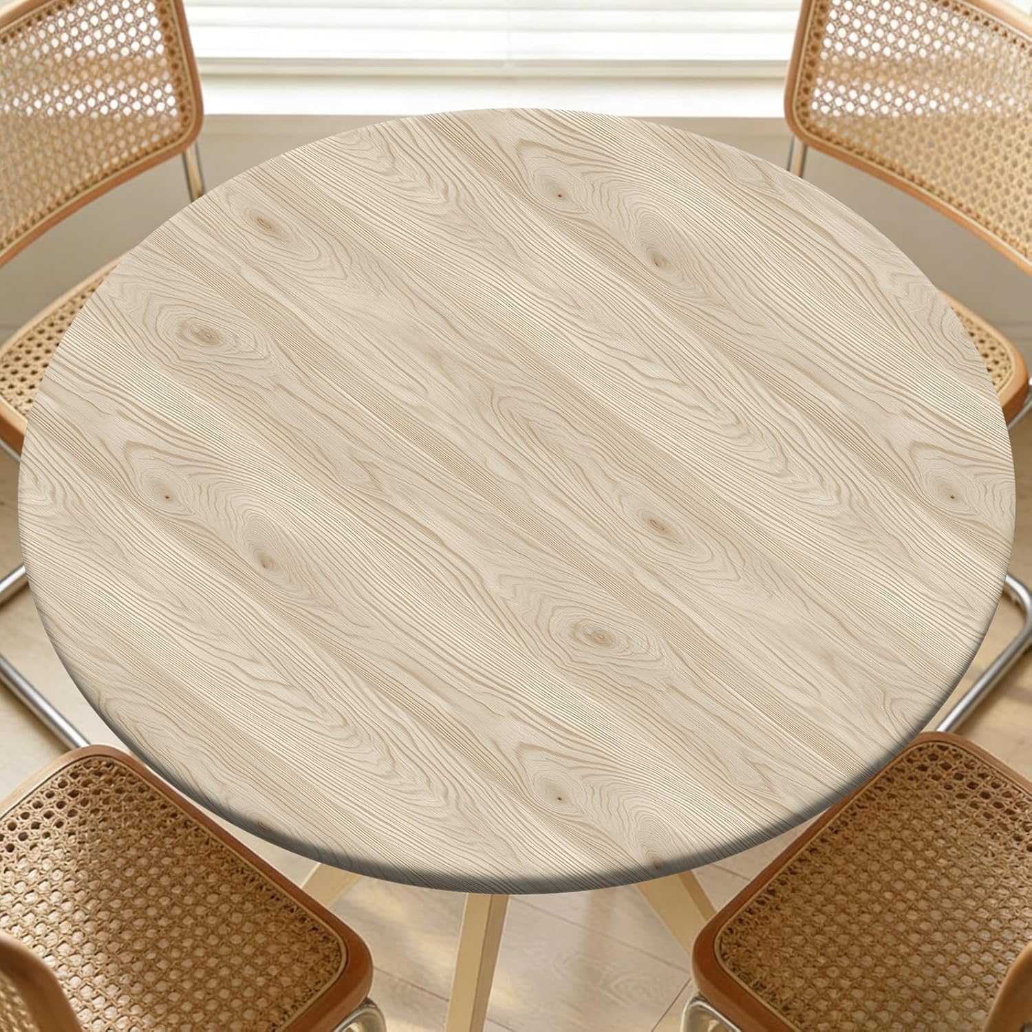 Round Fitted Table Cover with Elastic Edge Design Table Cloth Waterproof Stain-Resistant Wipeable Outdoor Tablecloths Fits 54"-58" Round Tables for Camping, Picnic, Dining, Indoor