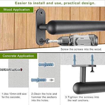 Dolibest Handrail Metal 91cm Grab Rail Indoor Stair Railing Black Grip Bar