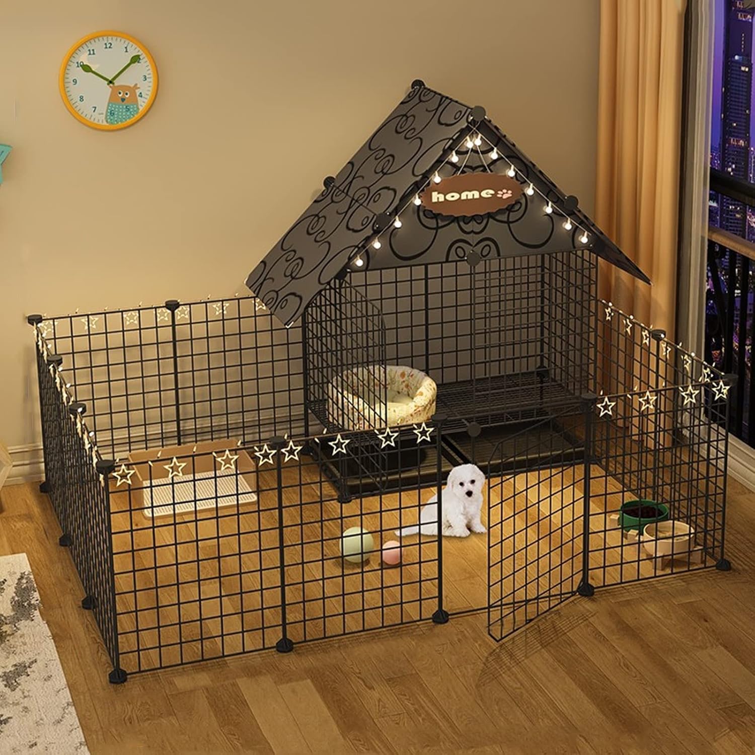 Collapsible Outdoor Dog Crate, Weatherproof Metal Pet House with Roof, Pull-Out Tray Dog Kennel, Ideal for Puppies, Small Animals, and Rabbits