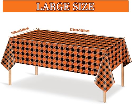 Miniatura 2 de Paquete de 3 manteles de plástico de otoño naranja, desechables de búfalo naranja y negro, para Navidad, Acción de Gracias, cumpleaños, baby shower,