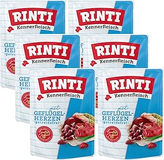 Rinti Kennerfleisch Poultry Hearts | 6 x 400 g Fresh Bags | 70% Meat & Offal | Grain Free | With Omega 3 & Fibre | Complete Food for Adult Dogs product image