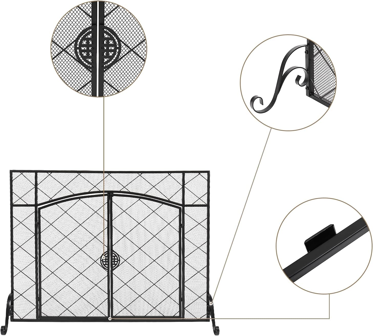 Fireplace Screens Decorative Fireplace Screen Thin Line Rhombus Small Grid Decoration Double Door Square Wrought Iron Fireplace Screen (Color : Black, Size : 111x13x84CM) (Black 111x13x84CM)