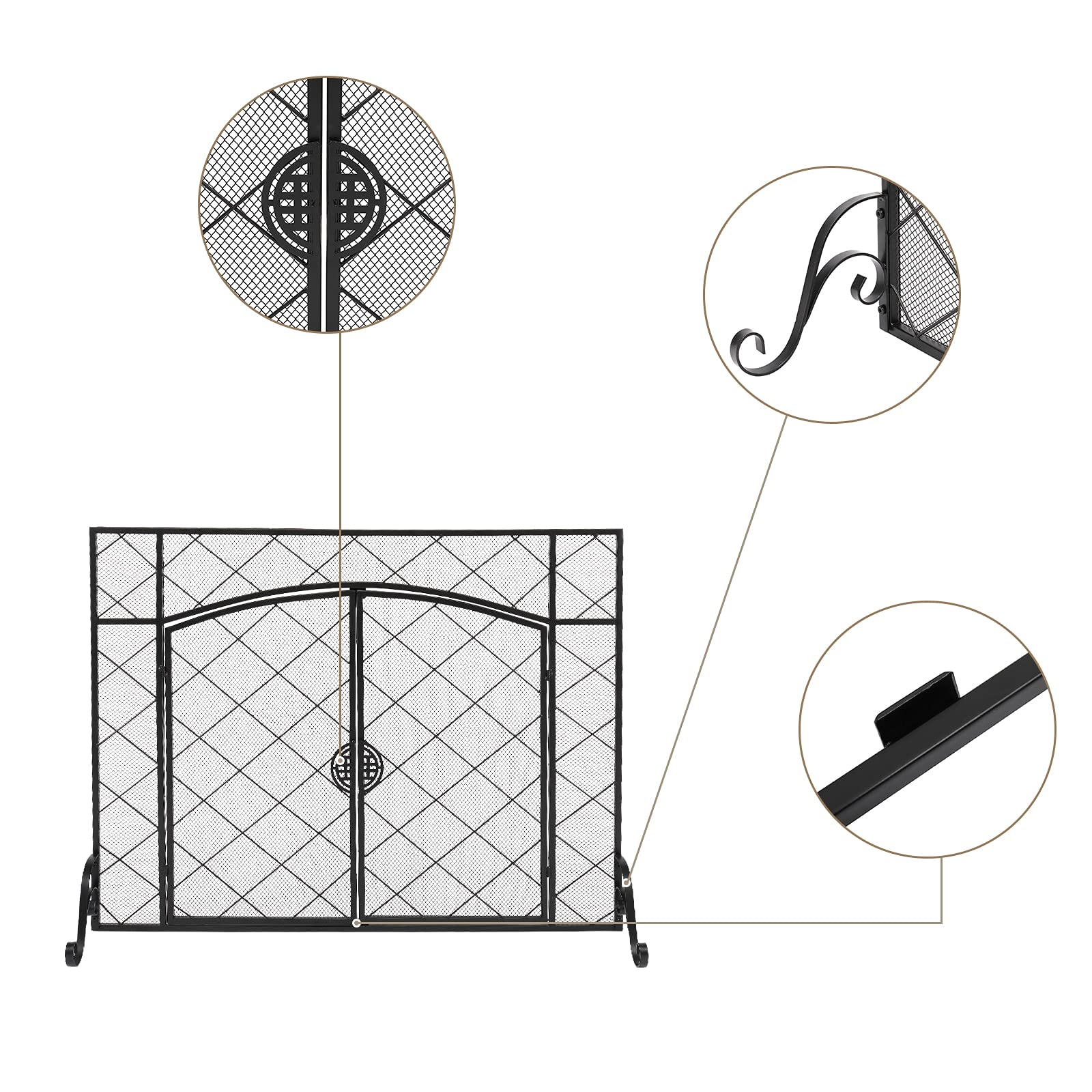 Schermi per Caminetti di Guardia Camino Screen Schermo sottile Rhombus Rhombus Piccola decorazione della griglia Doppia porta quadrato in ferro battuto Accessori per Caminetti in Rete Decorativa